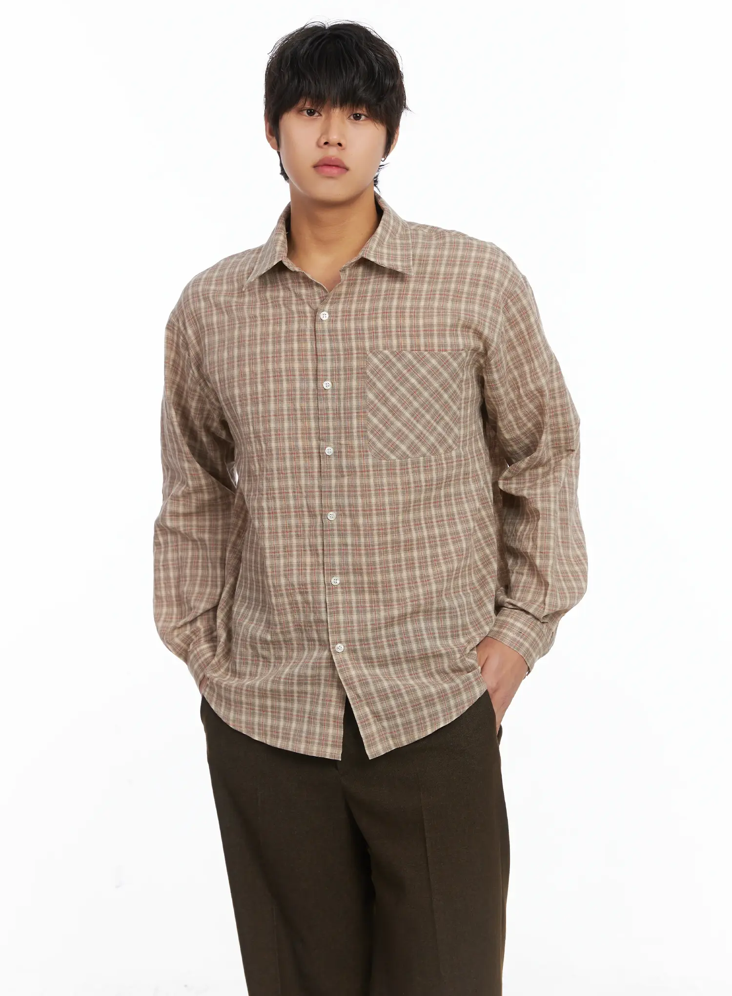 Men's Plaid Button-Down Shirt IJ512 - Image 6