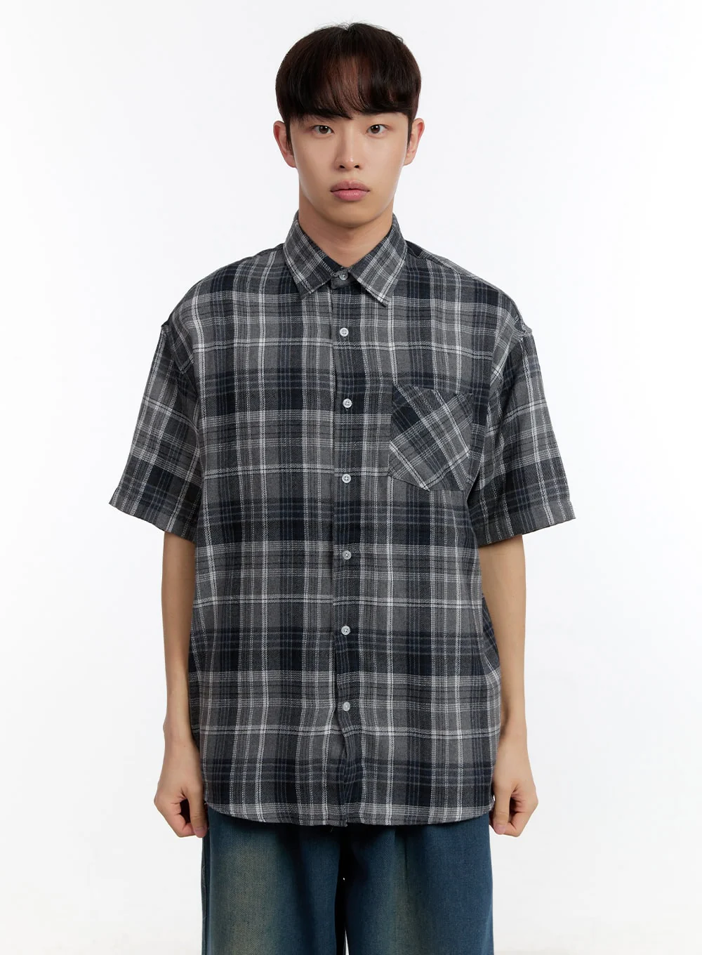 Men's Plaid Collared Oversized Shirt IA507 - Image 14