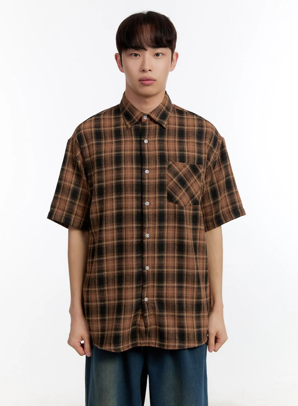 Men's Plaid Collared Oversized Shirt IA507 - Image 15