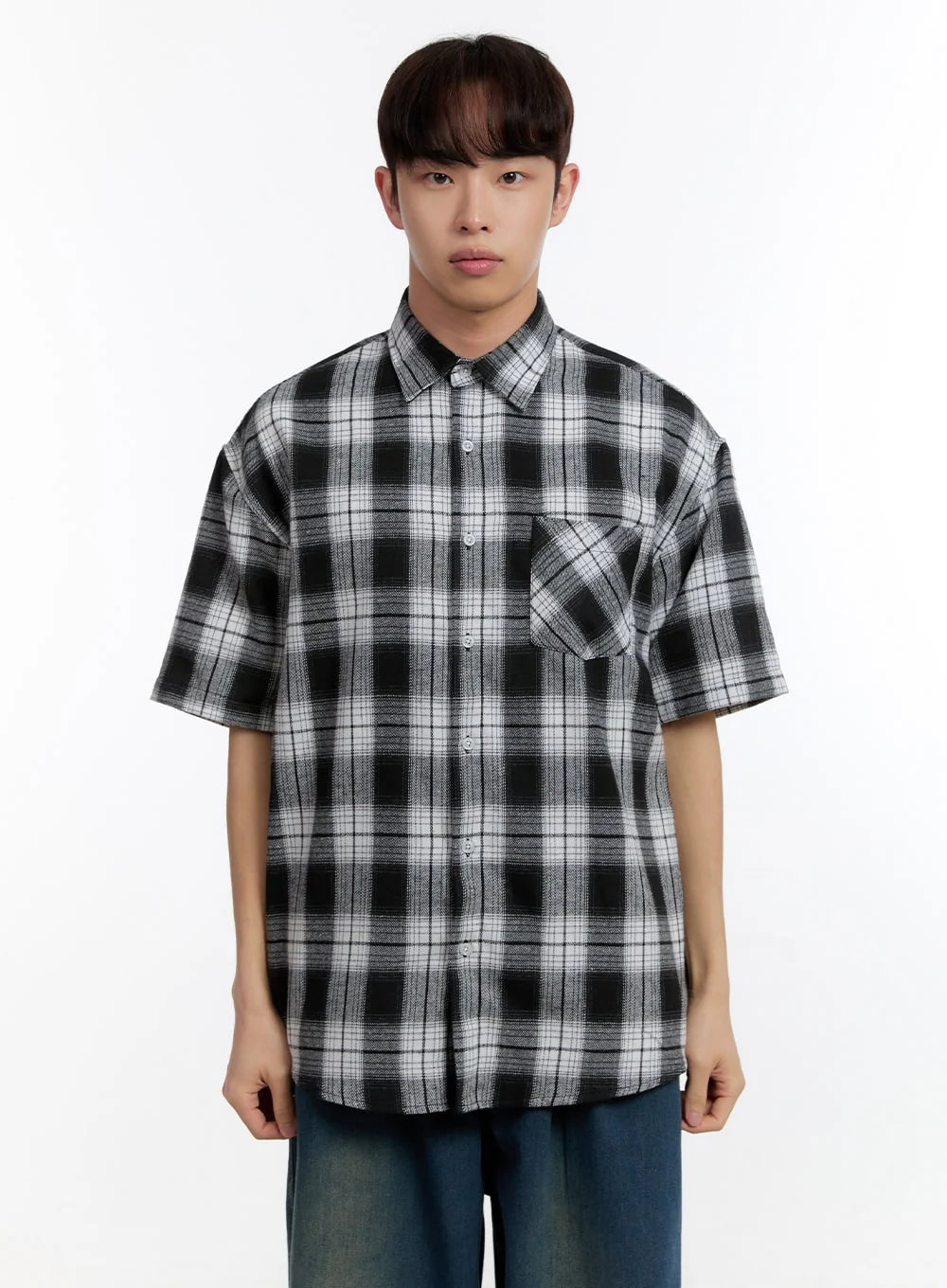 Men's Plaid Collared Oversized Shirt IA507 - Image 16
