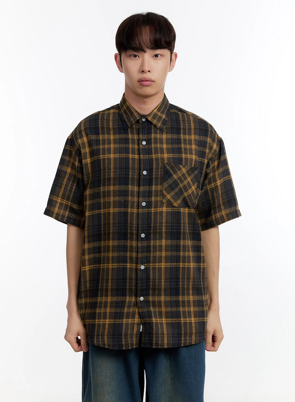 Men's Plaid Collared Oversized Shirt IA507 - Image 17