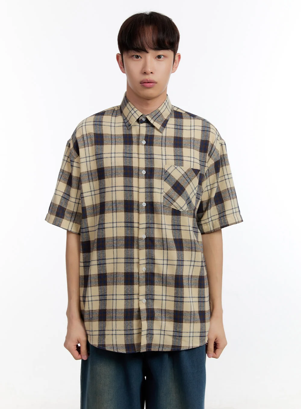 Men's Plaid Collared Oversized Shirt IA507 - Image 18