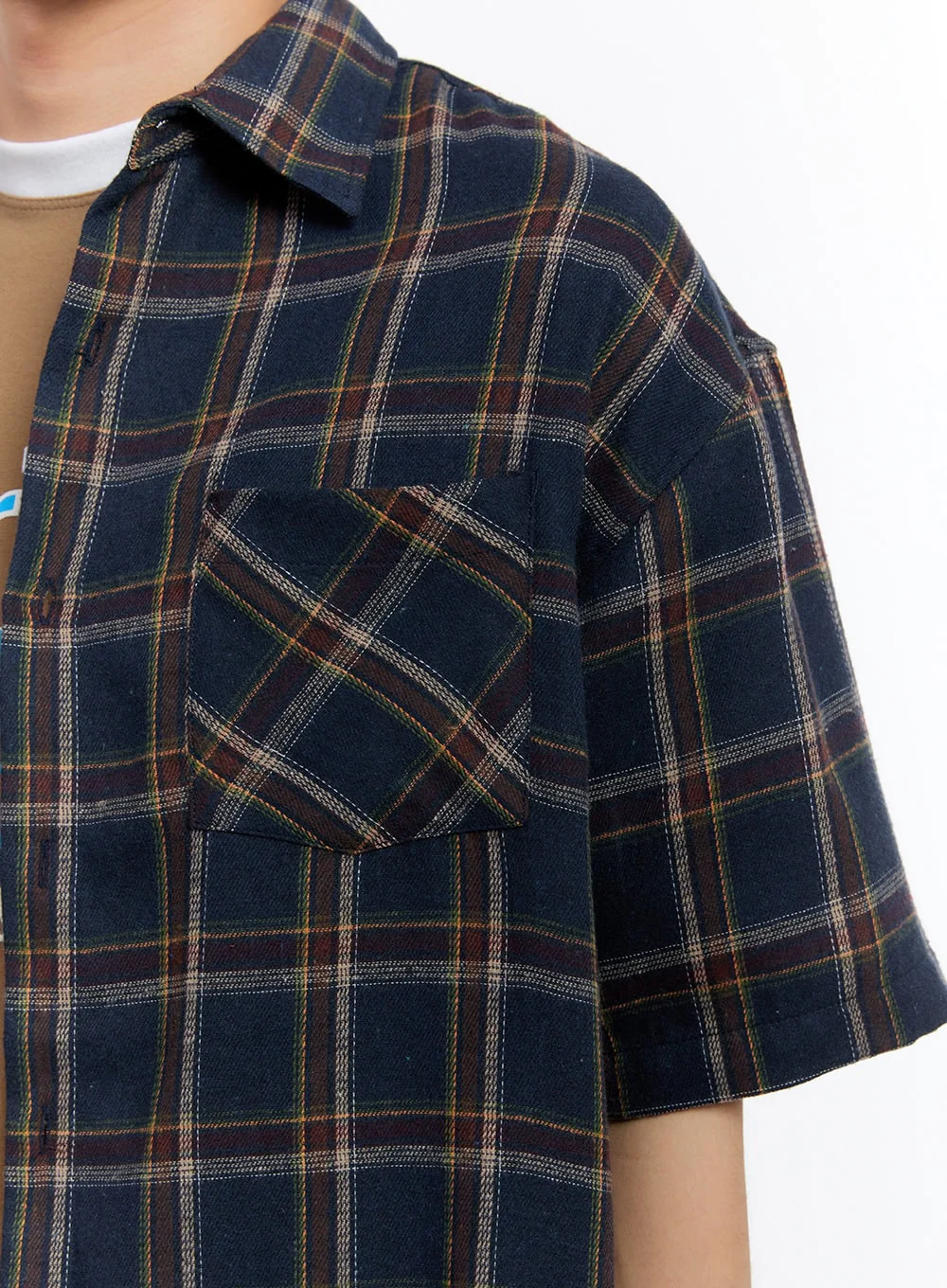 Men's Plaid Collared Oversized Shirt IA507 - Image 4