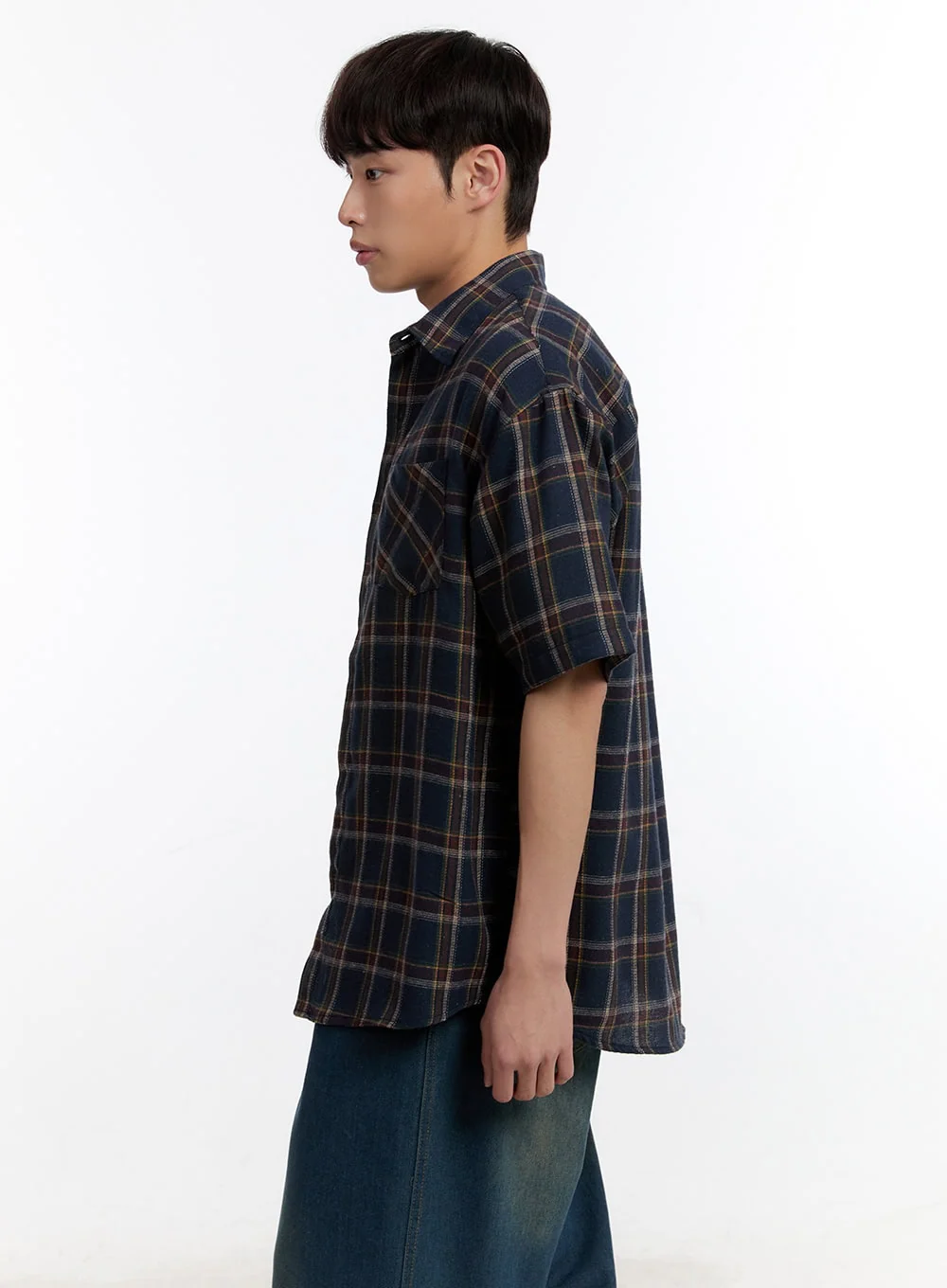 Men's Plaid Collared Oversized Shirt IA507 - Image 5