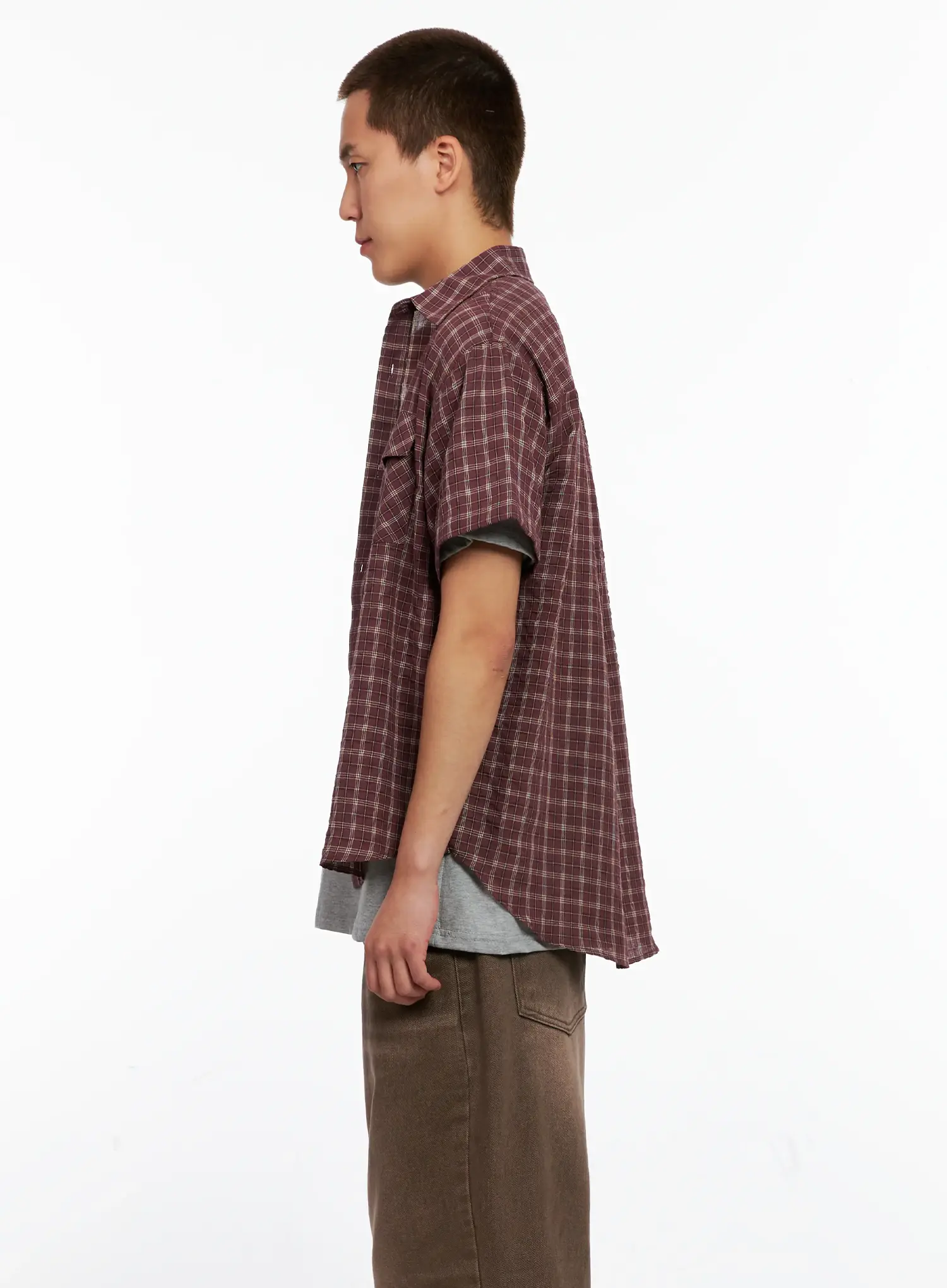 Men's Plaid Short-Sleeve Flannel Shirt IG511 - Image 5