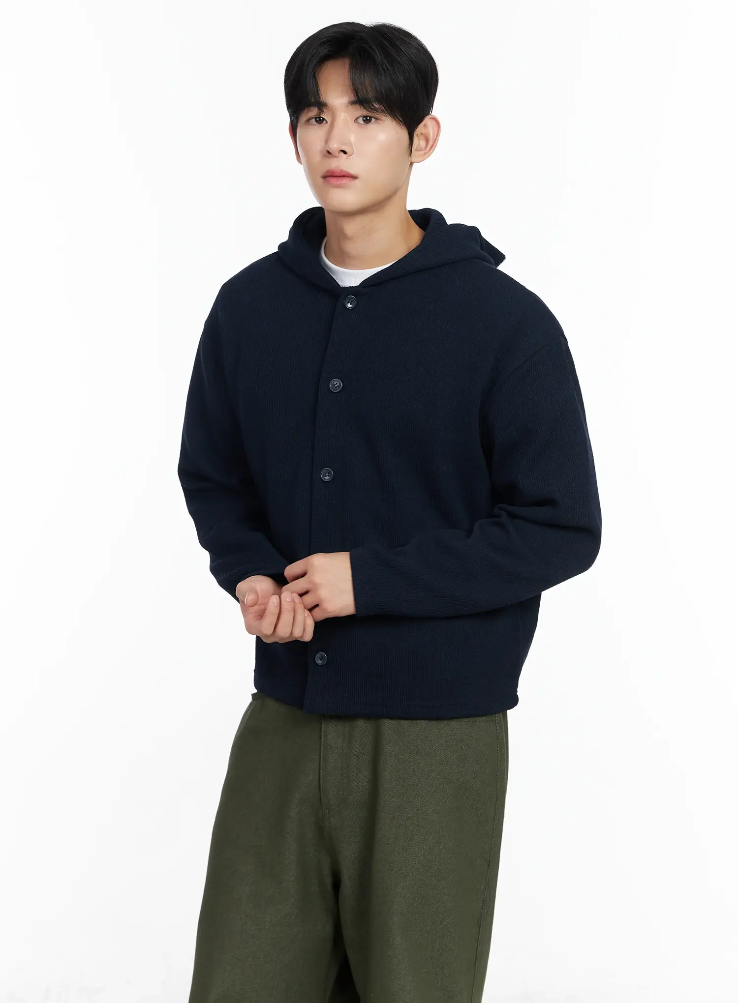 Men's Ribbed Knit Hooded Cardigan IM518 - Image 2