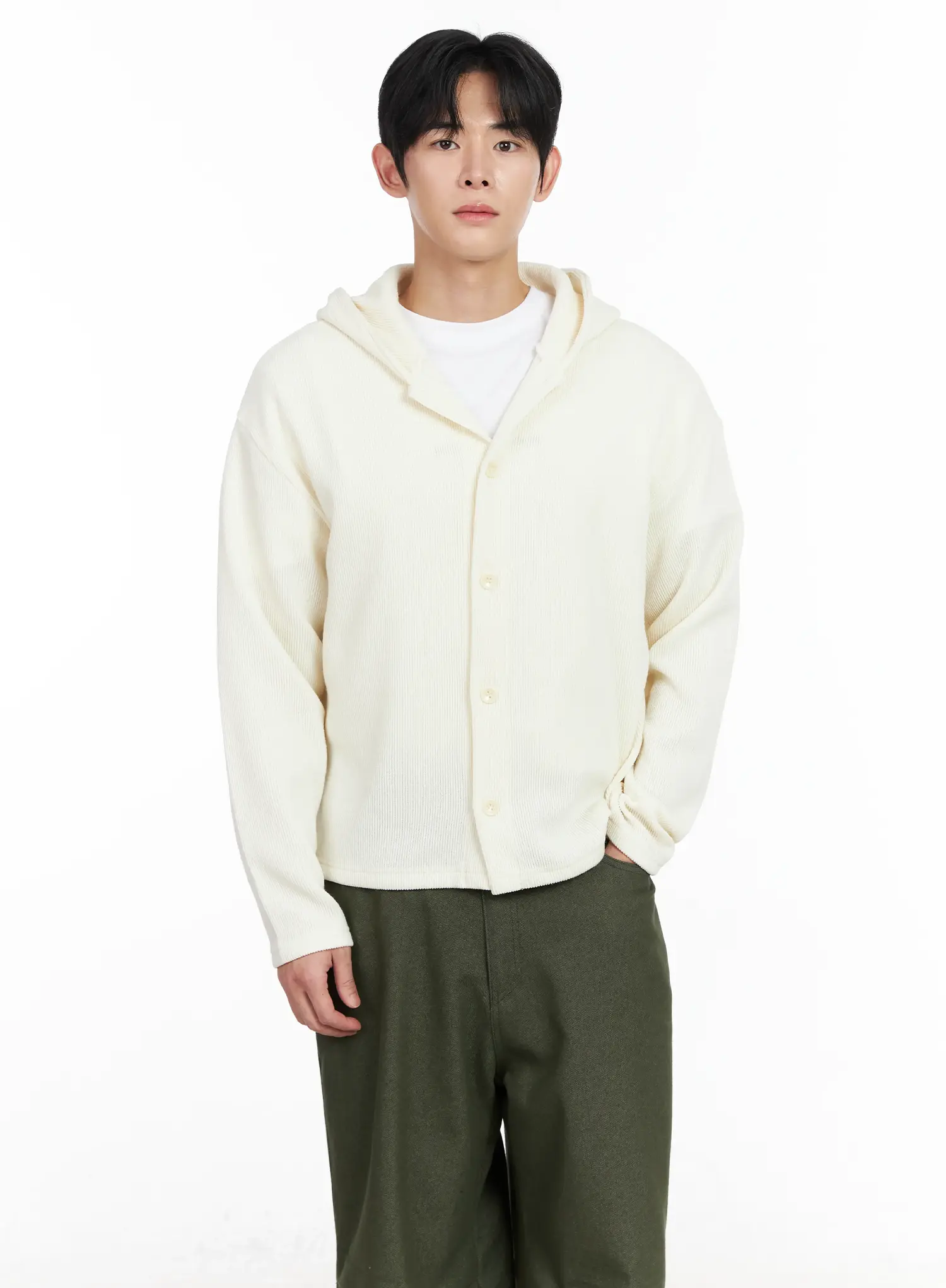 Men's Ribbed Knit Hooded Cardigan IM518 - Image 6