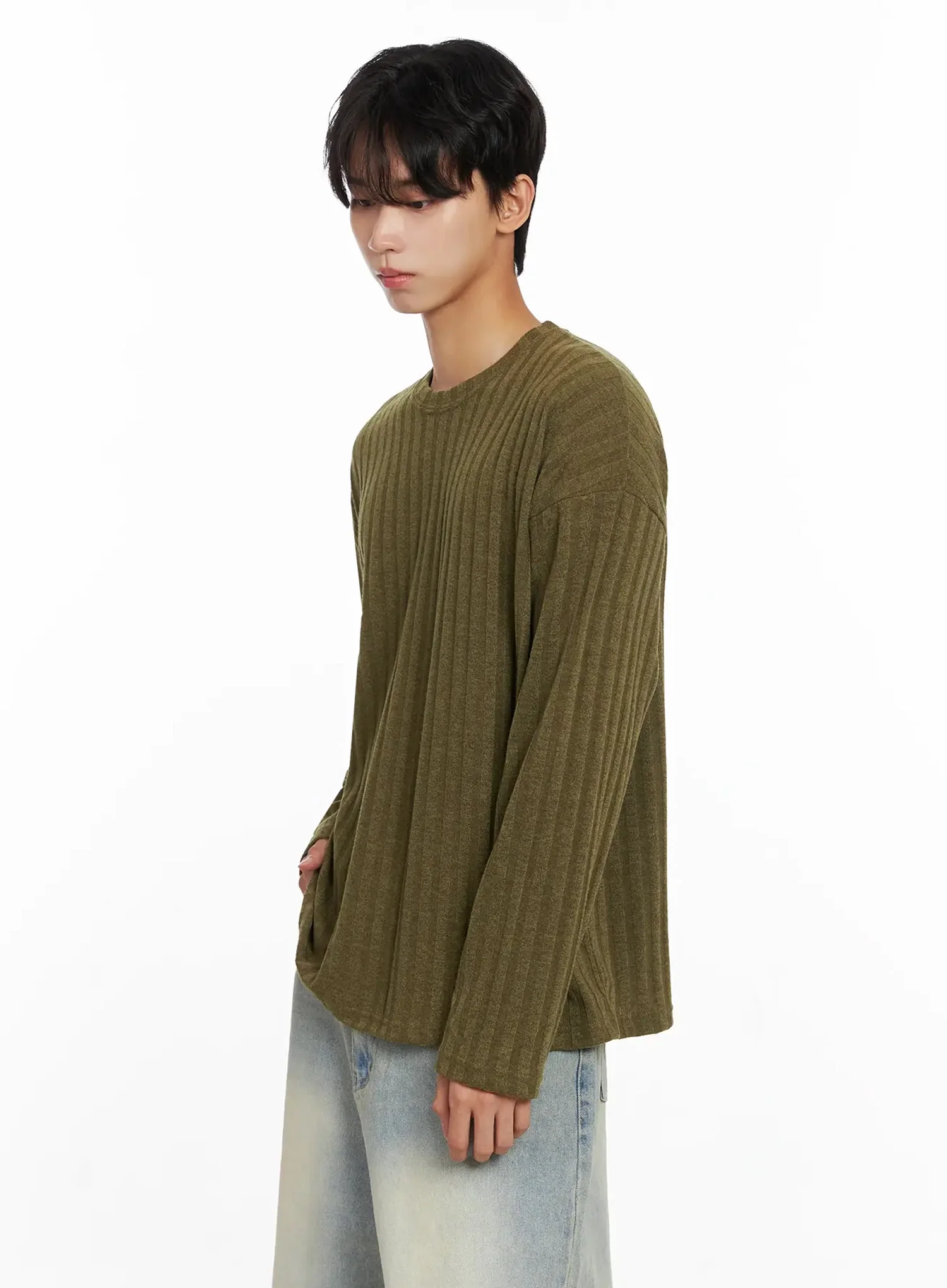 Men's Ribbed Knit Long Sleeve Shirt IO516 - Image 11