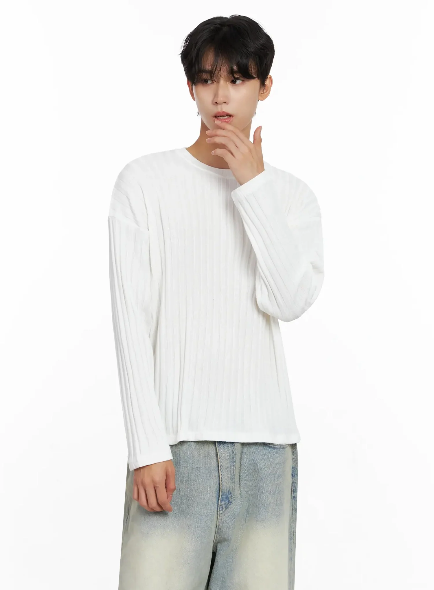 Men's Ribbed Knit Long Sleeve Shirt IO516 - Image 12