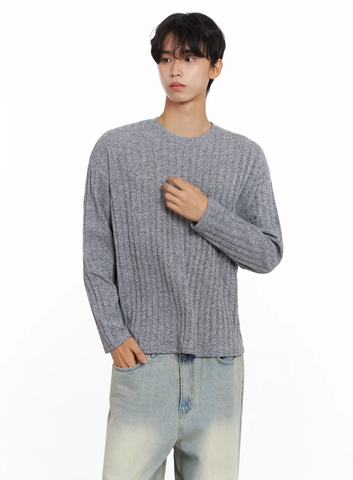 Men's Ribbed Knit Long Sleeve Shirt IO516 - Image 13