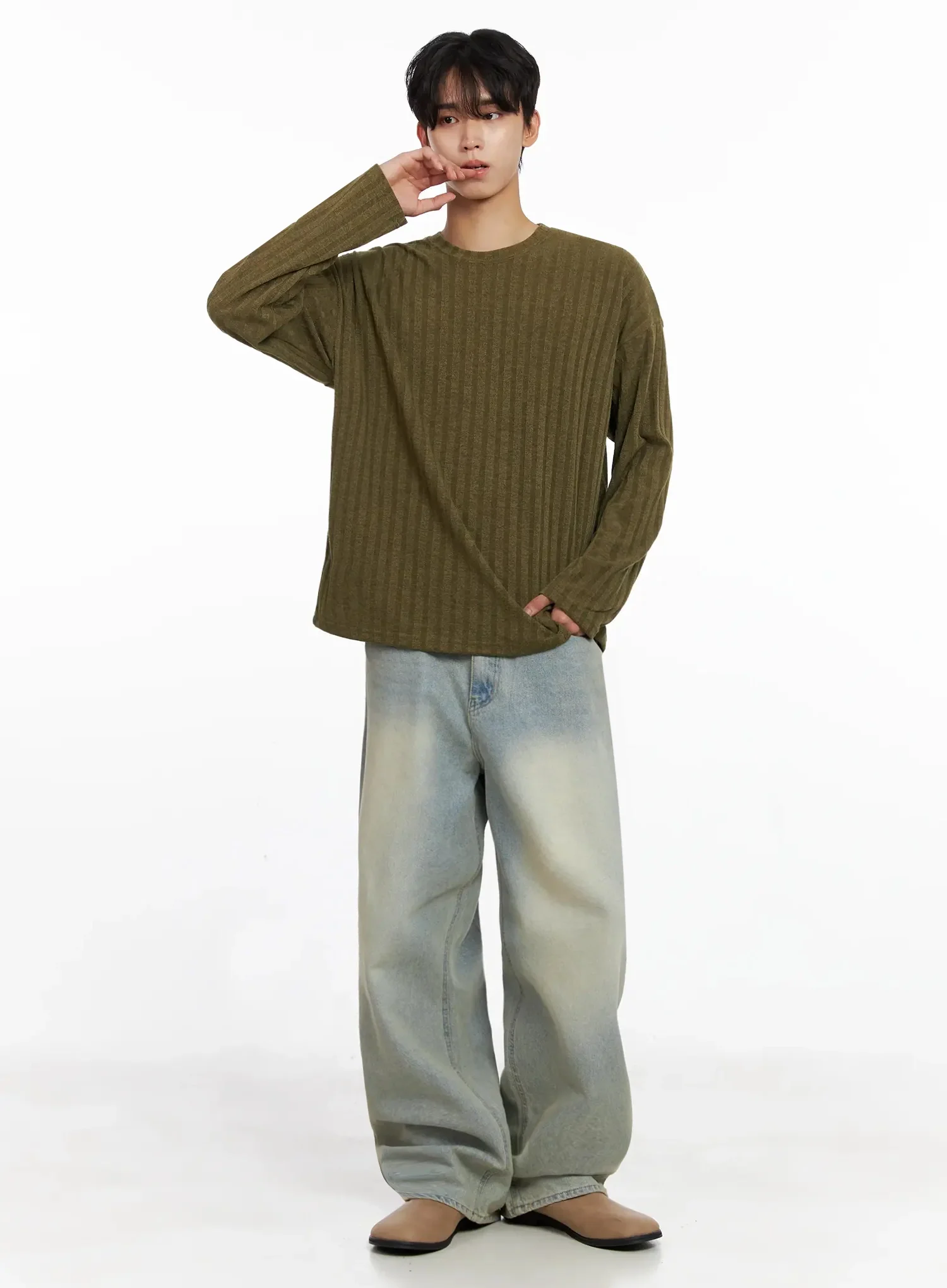 Men's Ribbed Knit Long Sleeve Shirt IO516 - Image 14