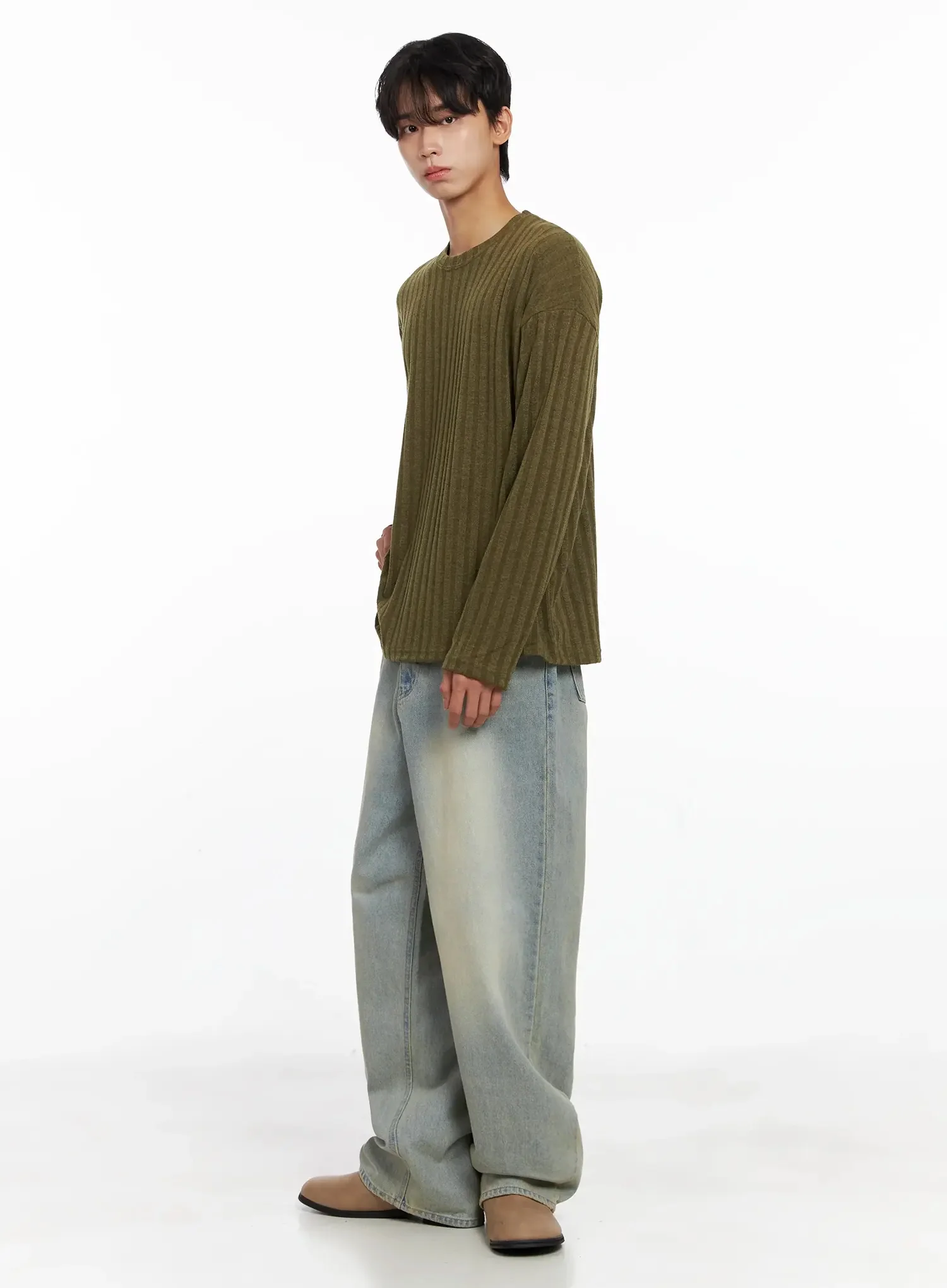 Men's Ribbed Knit Long Sleeve Shirt IO516 - Image 15