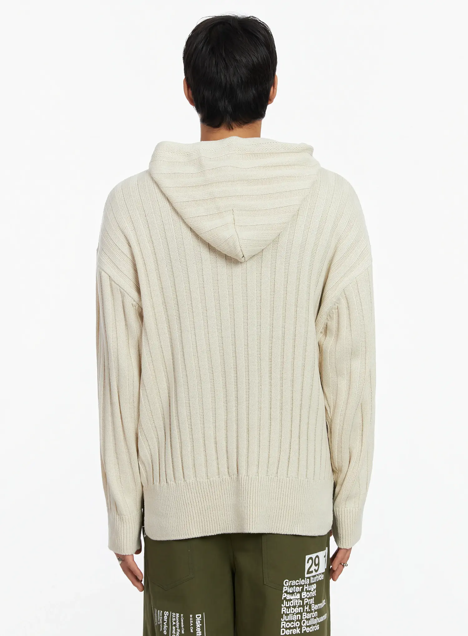Men's Ribbed Knit Thumbhole Hoodie IJ527 - Image 5