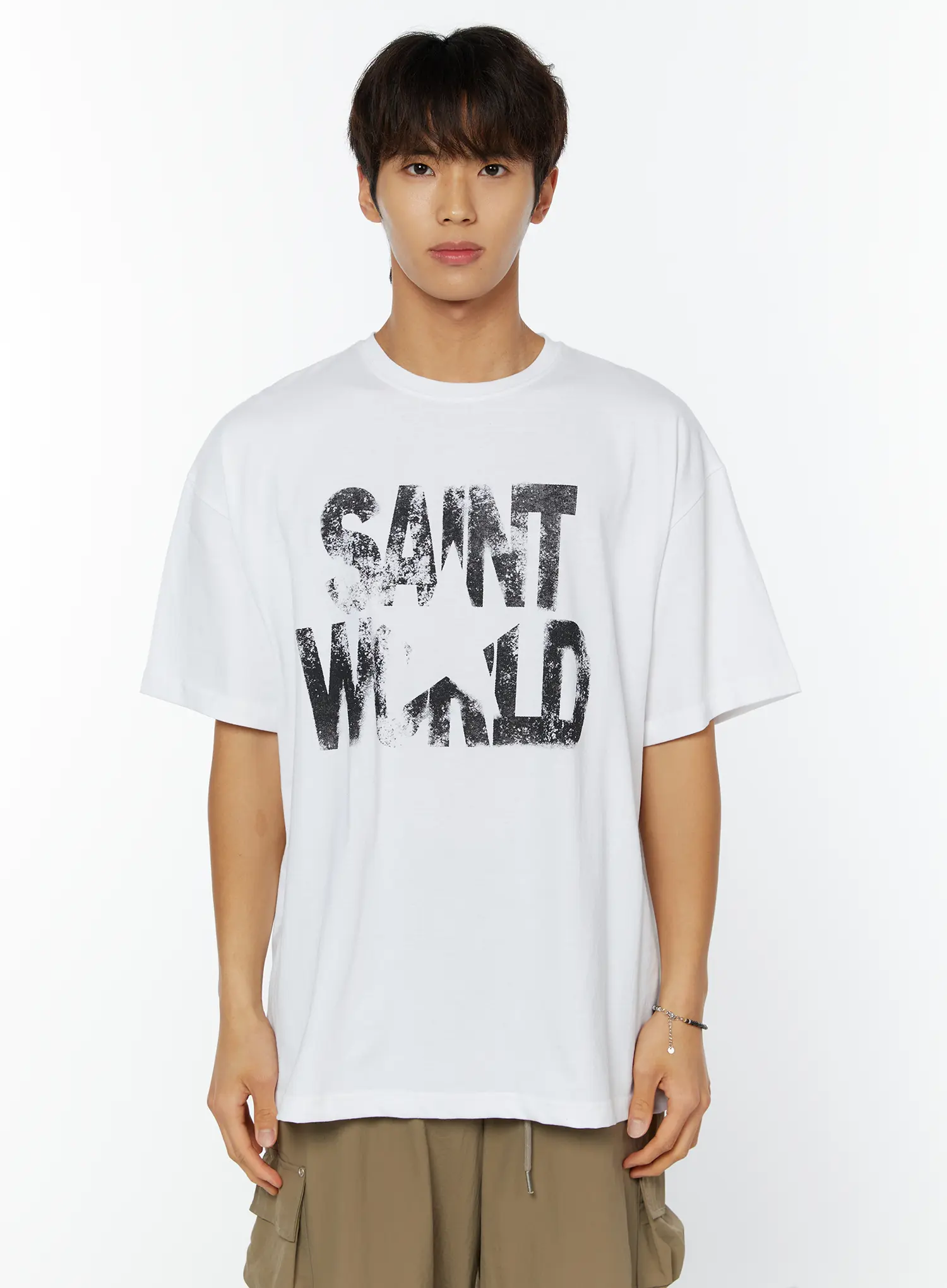 Men's Saint World Lettering Graphic T-Shirt IY508 - Image 10