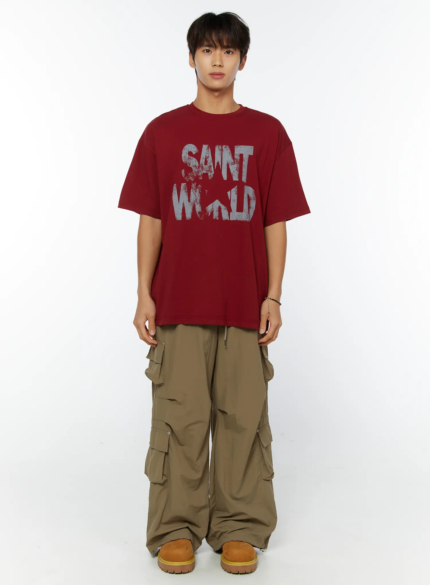 Men's Saint World Lettering Graphic T-Shirt IY508 - Image 3