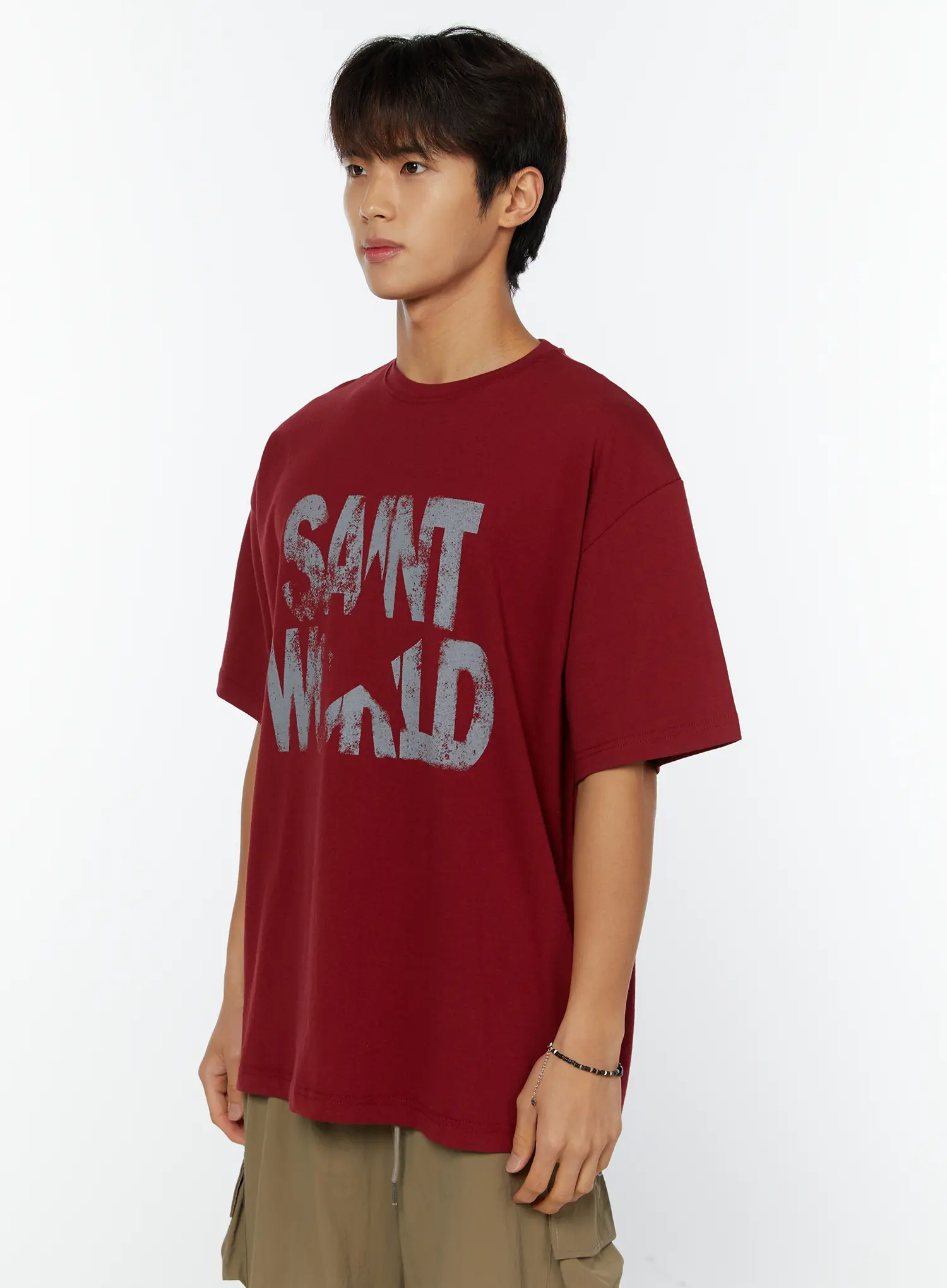 Men's Saint World Lettering Graphic T-Shirt IY508 - Image 4