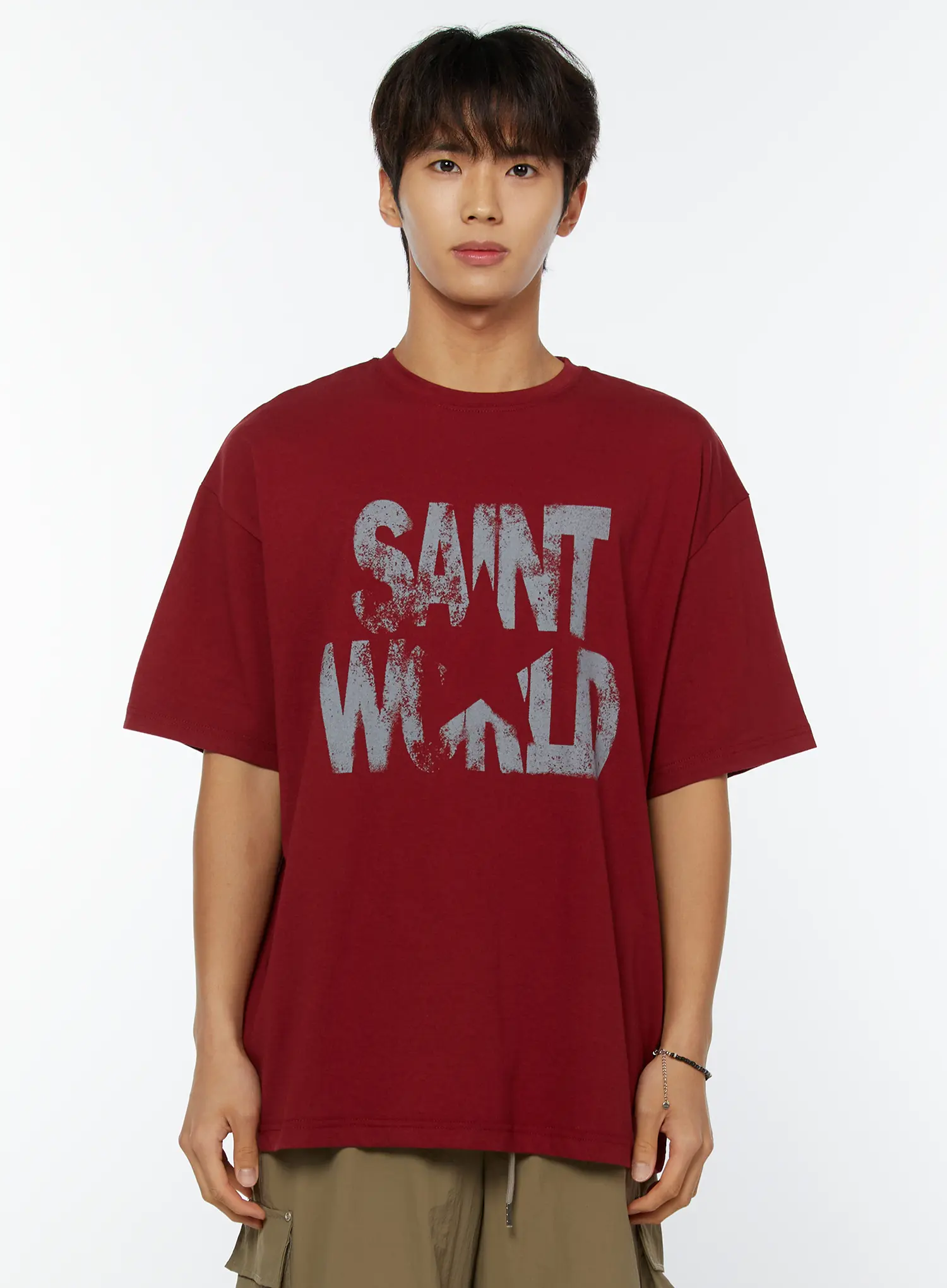 Men's Saint World Lettering Graphic T-Shirt IY508 - Image 8