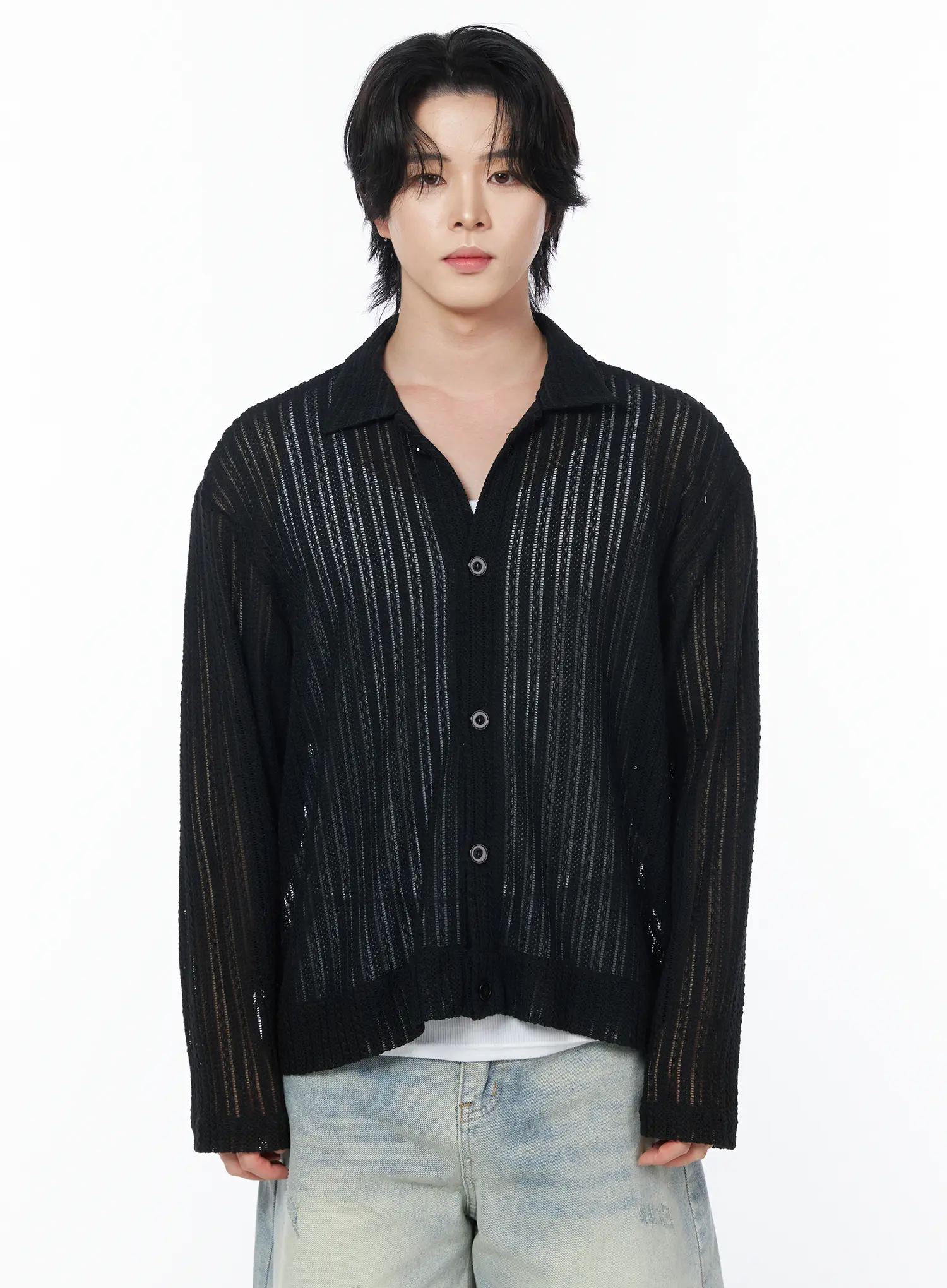 Men's Sheer Cardigan Jacket IY519 - Image 11