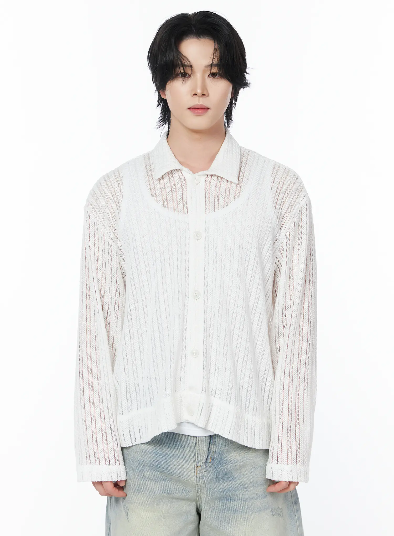 Men's Sheer Cardigan Jacket IY519 - Image 12