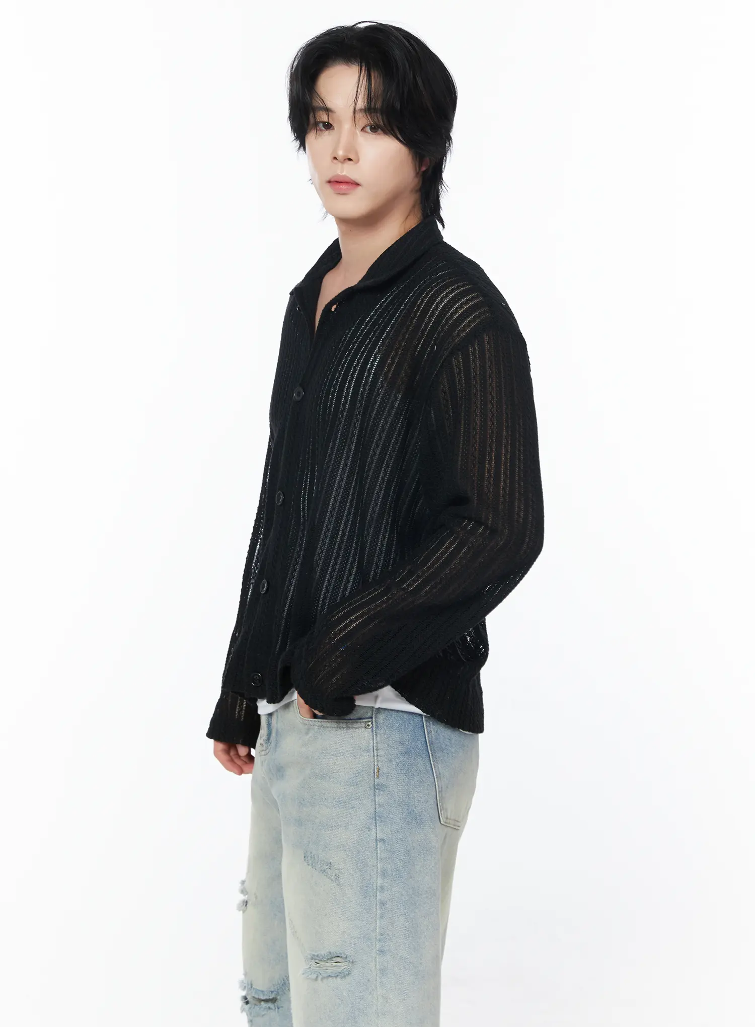 Men's Sheer Cardigan Jacket IY519 - Image 2