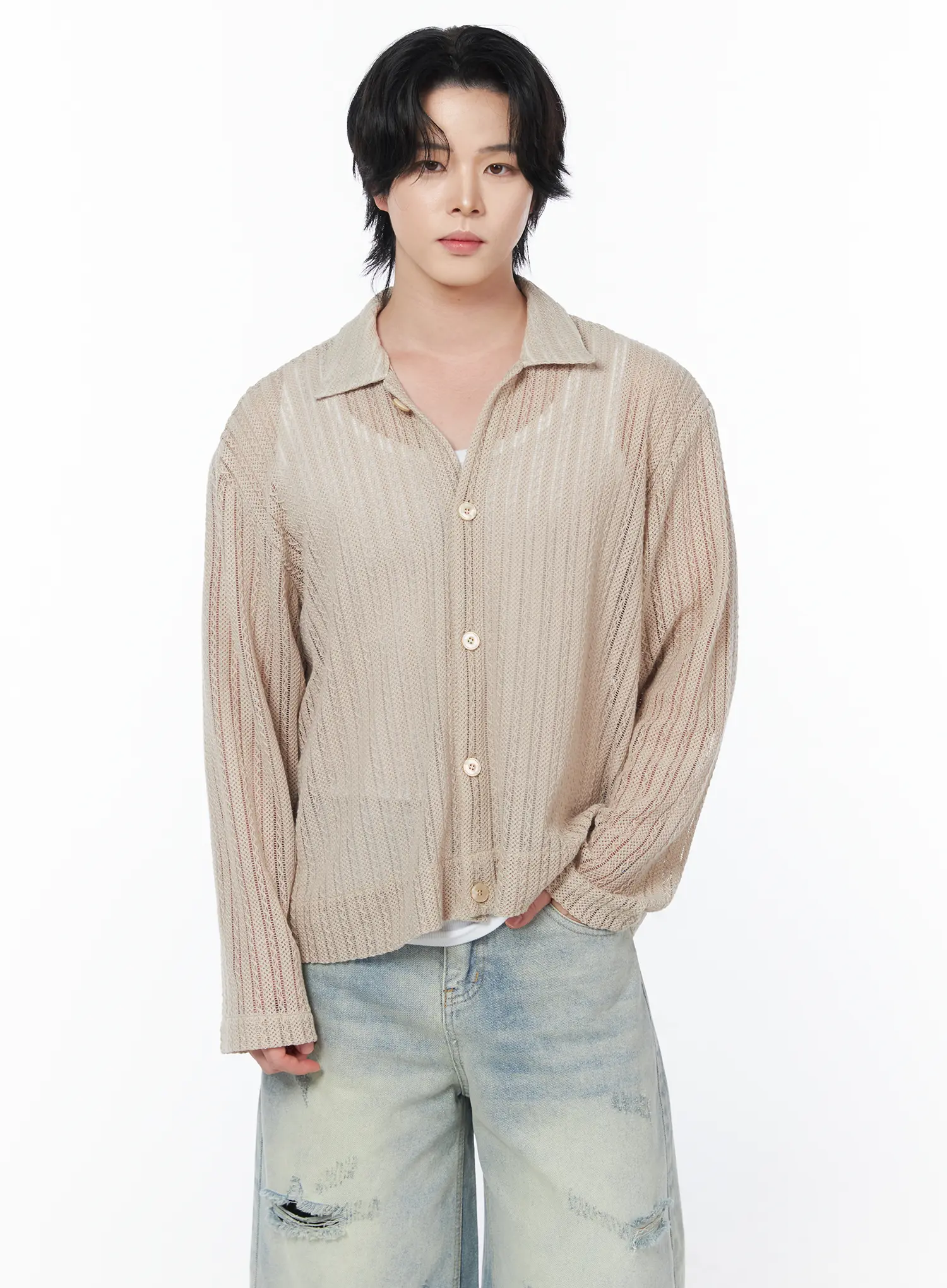 Men's Sheer Cardigan Jacket IY519 - Image 3