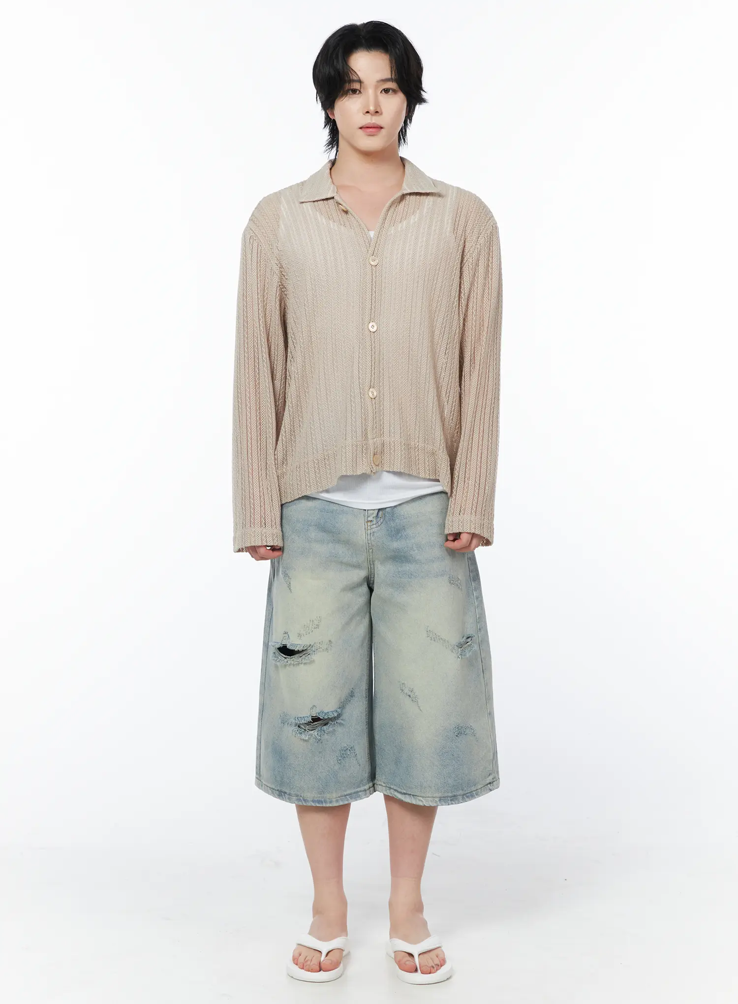 Men's Sheer Cardigan Jacket IY519 - Image 4