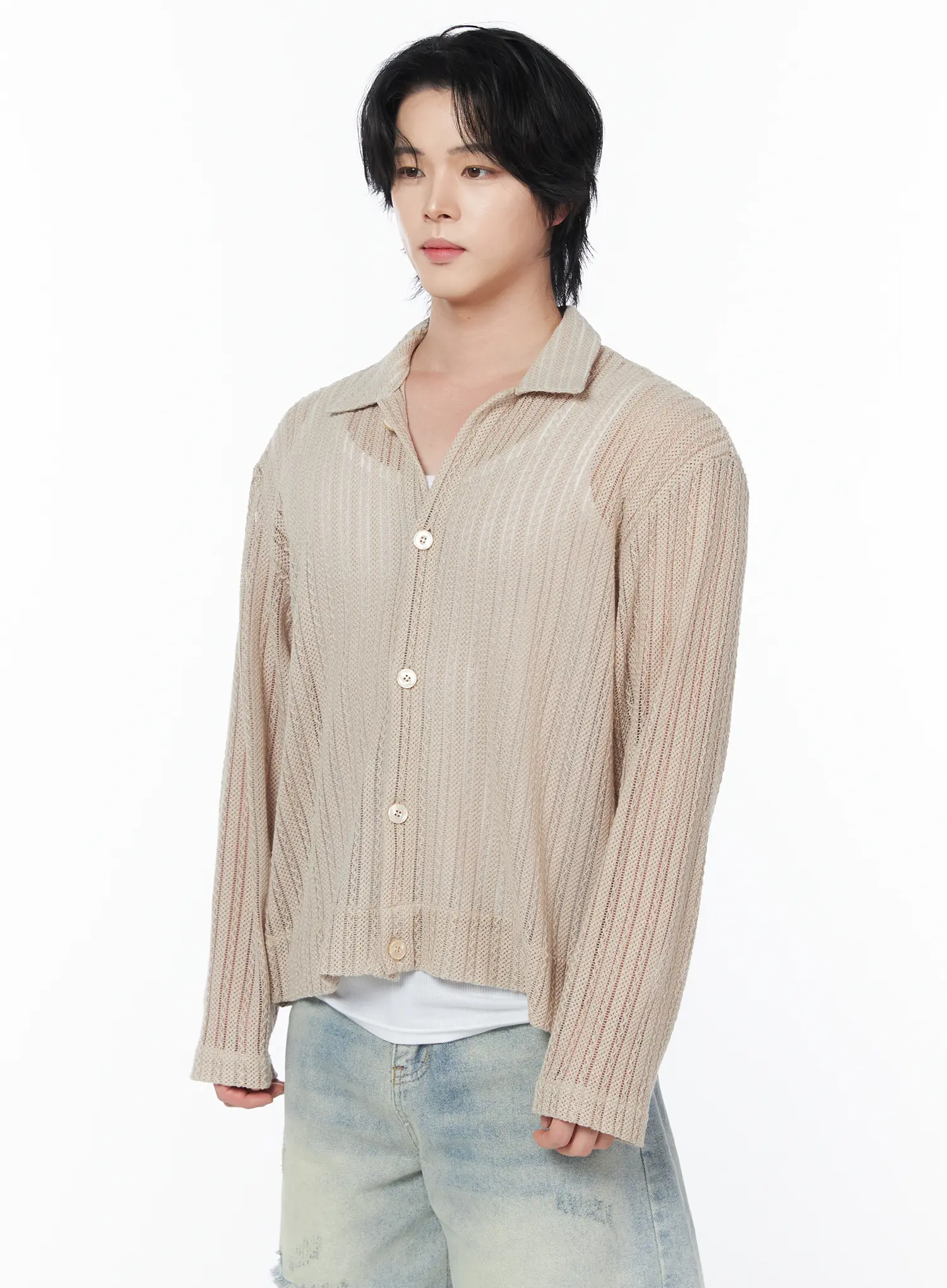Men's Sheer Cardigan Jacket IY519 - Image 5