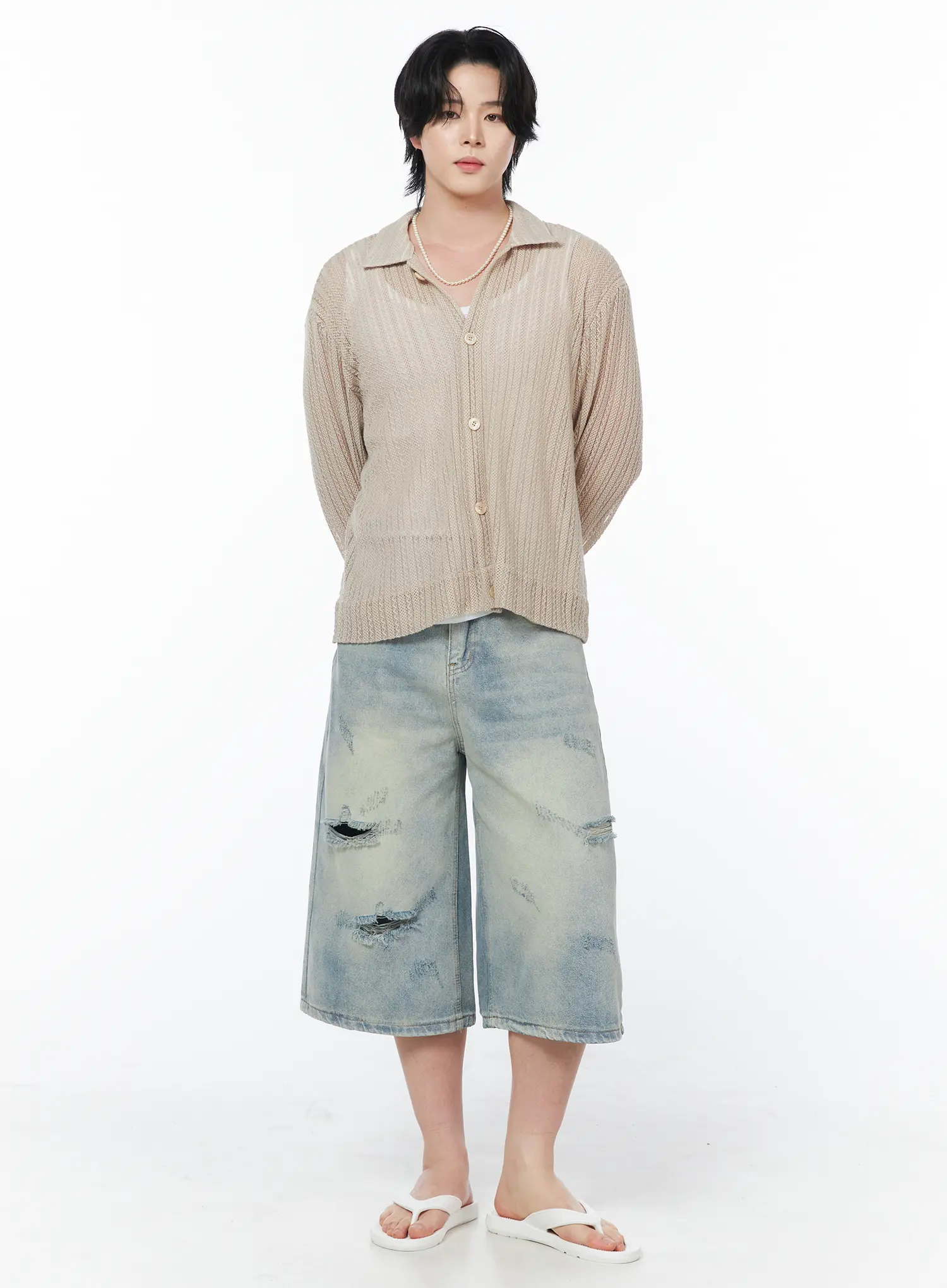 Men's Sheer Cardigan Jacket IY519 - Image 7
