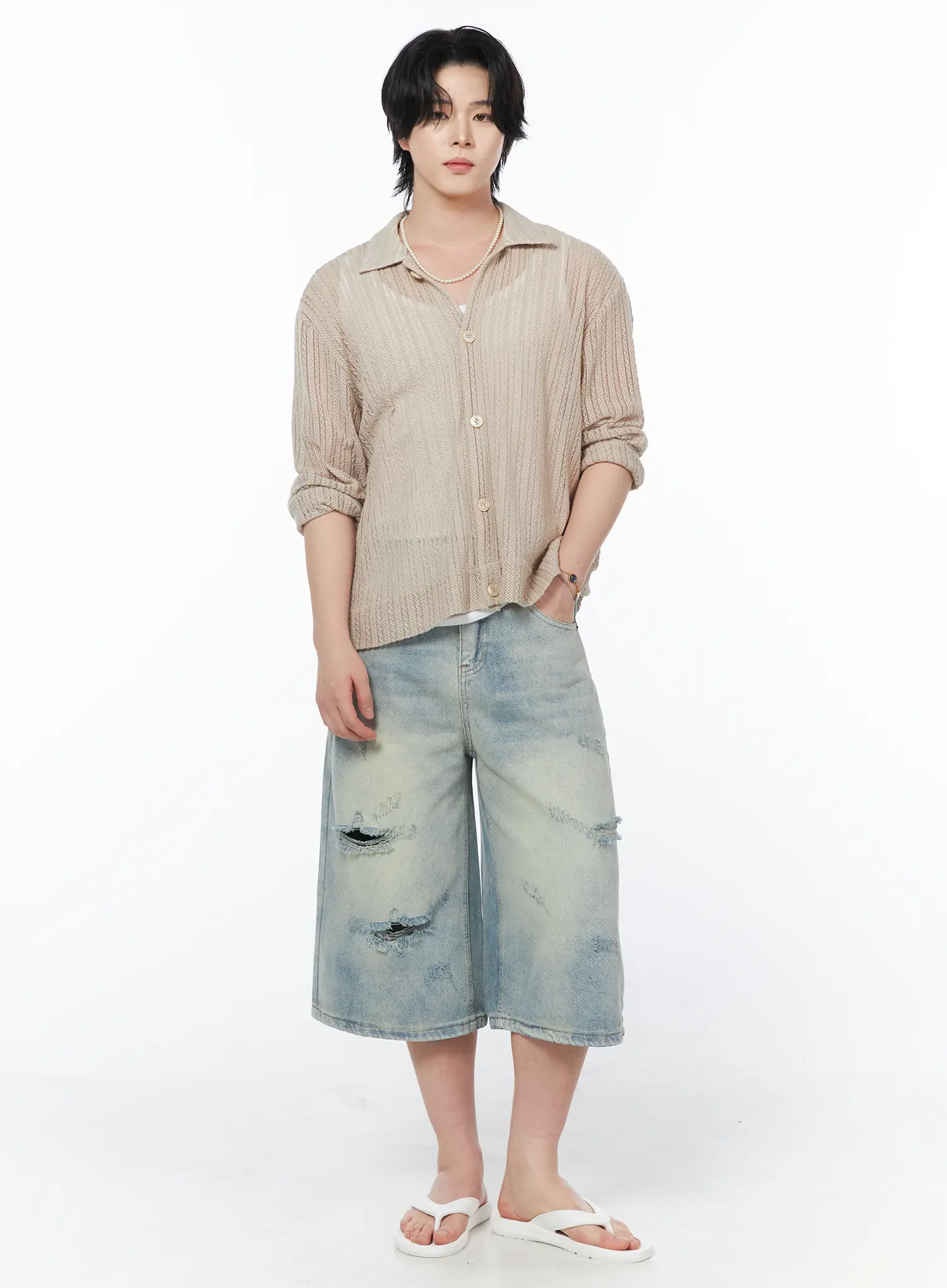 Men's Sheer Cardigan Jacket IY519 - Image 8