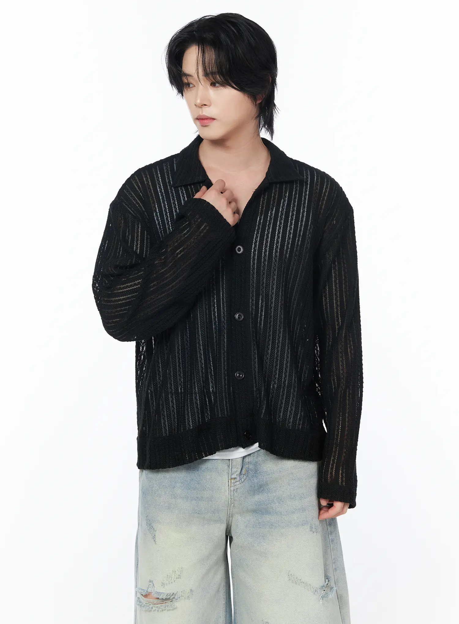 Men's Sheer Cardigan Jacket IY519 - Image 9