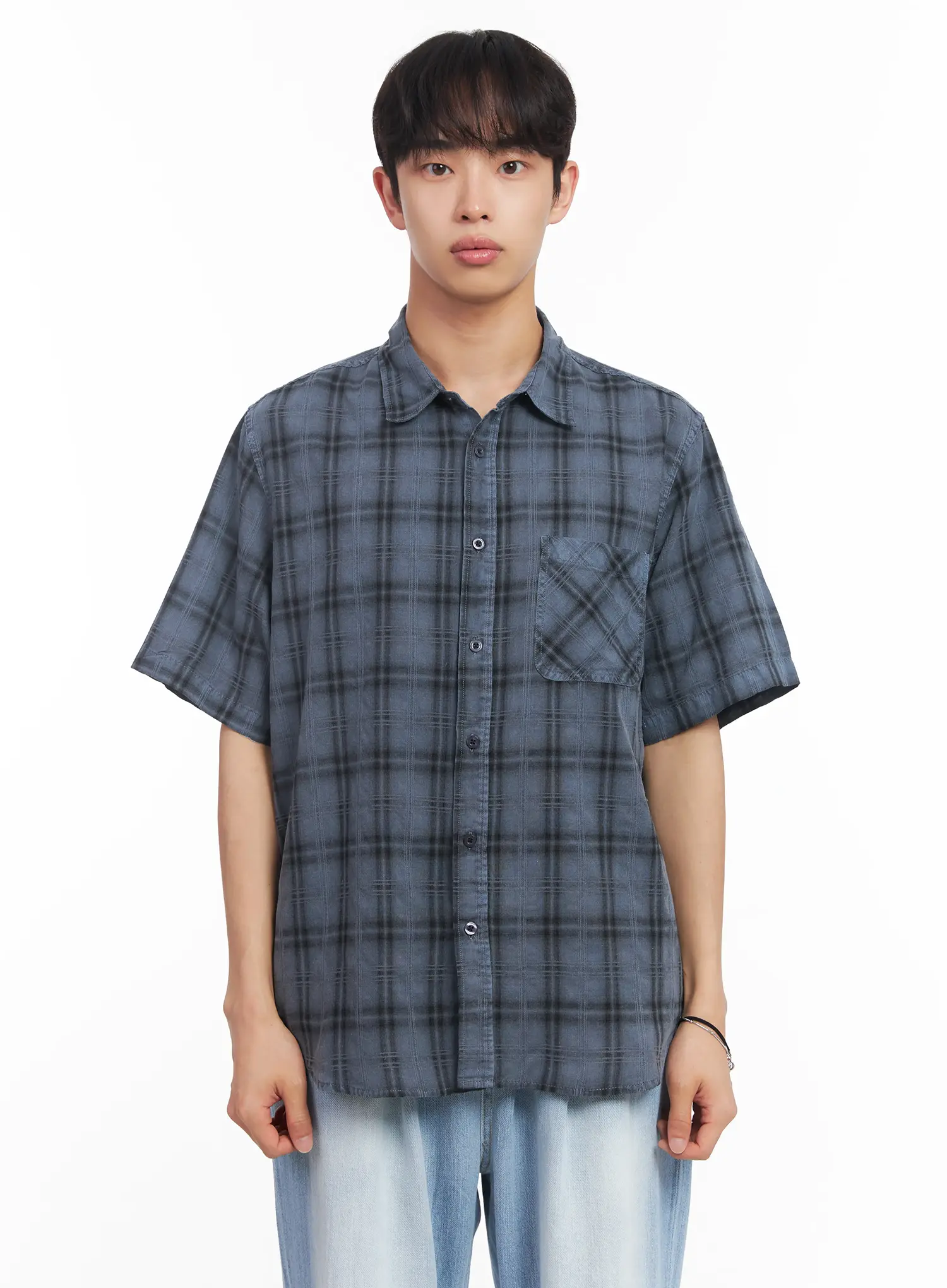 Men's Short-Sleeve Flannel Shirt IU519 - Image 12