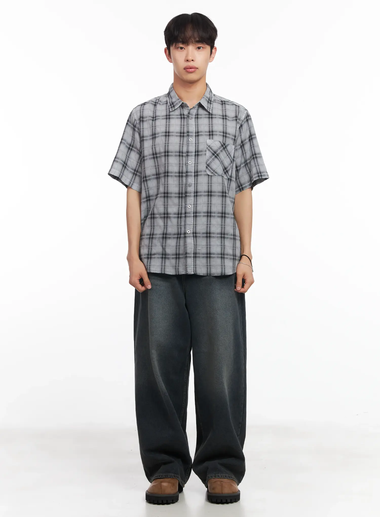 Men's Short-Sleeve Flannel Shirt IU519 - Image 3