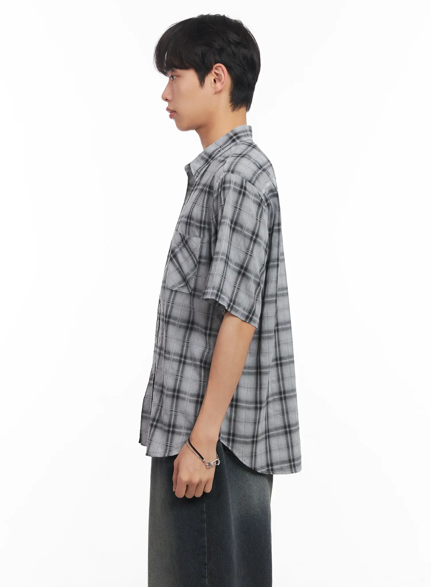 Men's Short-Sleeve Flannel Shirt IU519 - Image 5
