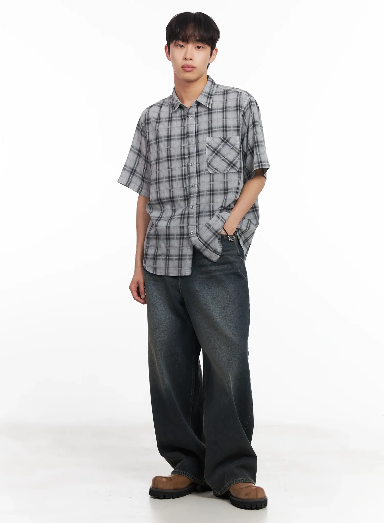 Men's Short-Sleeve Flannel Shirt IU519 - Image 7