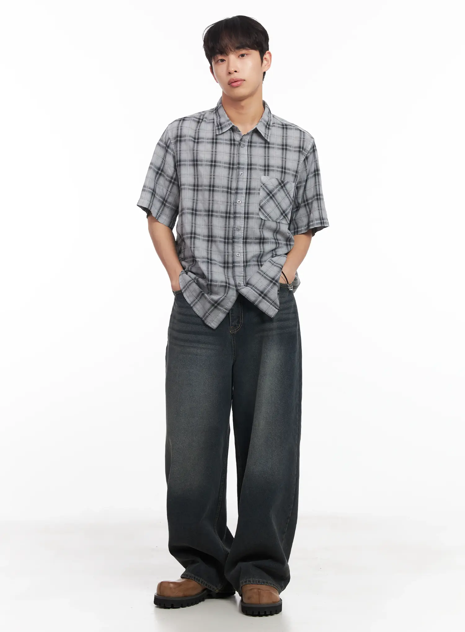Men's Short-Sleeve Flannel Shirt IU519 - Image 8