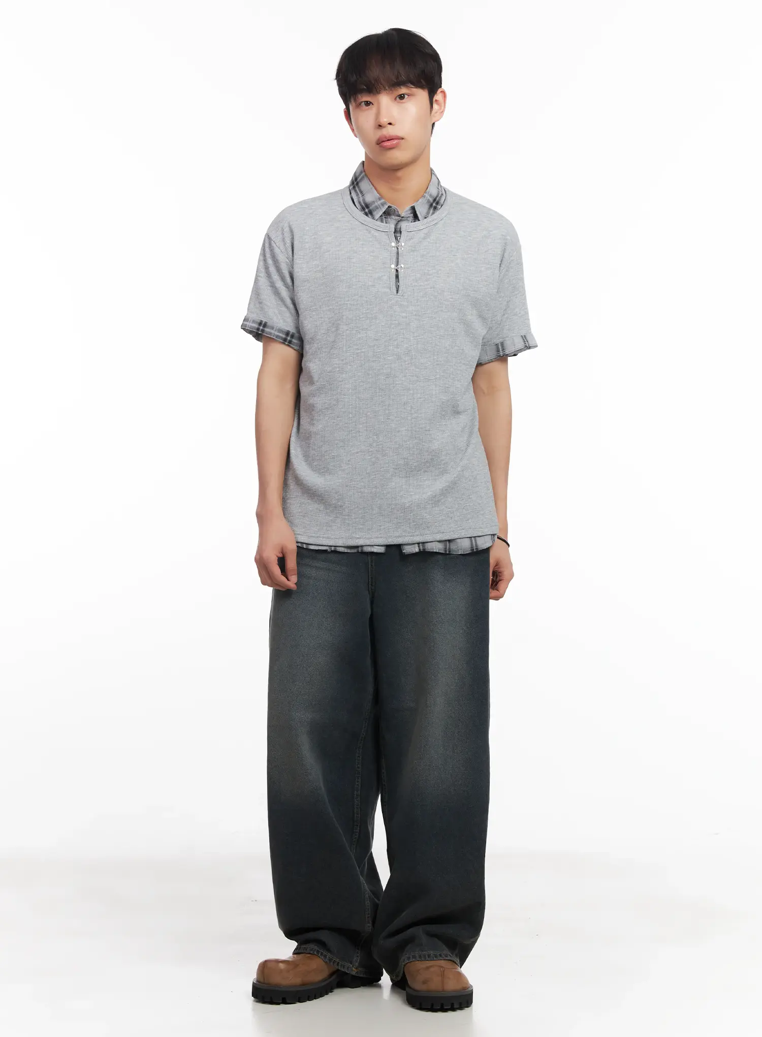 Men's Short-Sleeve Flannel Shirt IU519 - Image 9