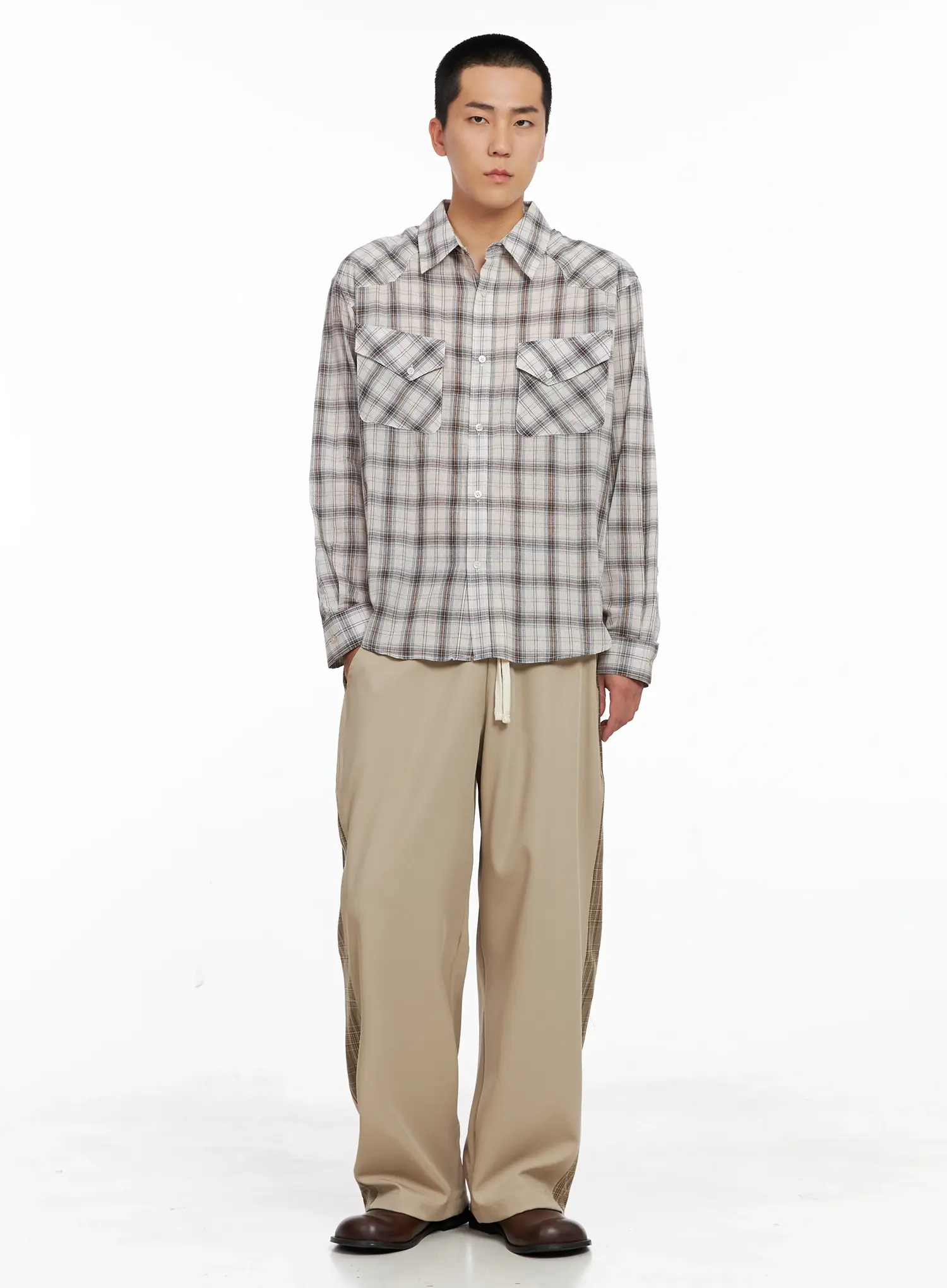 Men's Side Plaid Drawstring Pants IG529 - Image 13