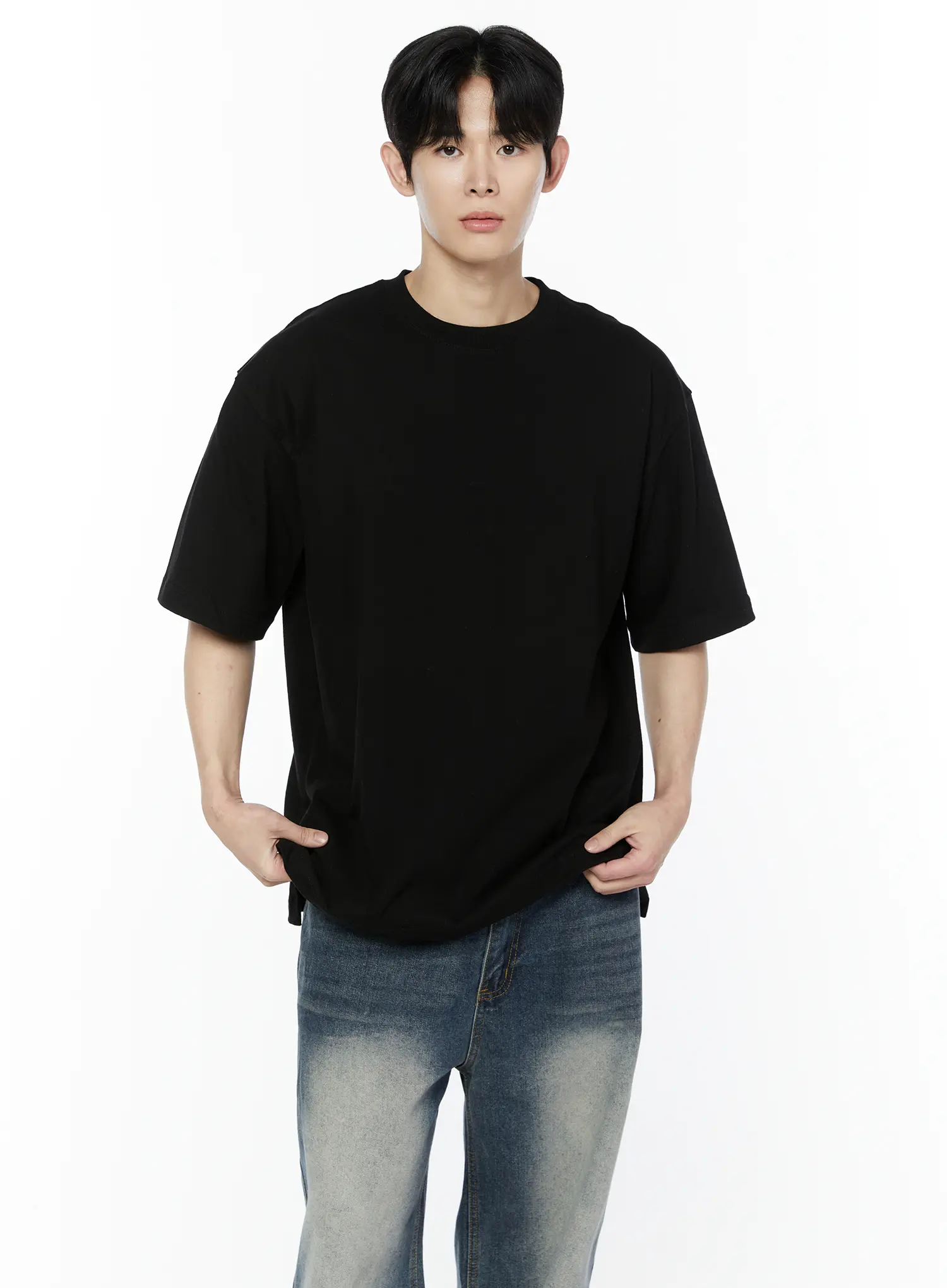 Men's Side Slit T-Shirt (Black) IY505 - Image 2