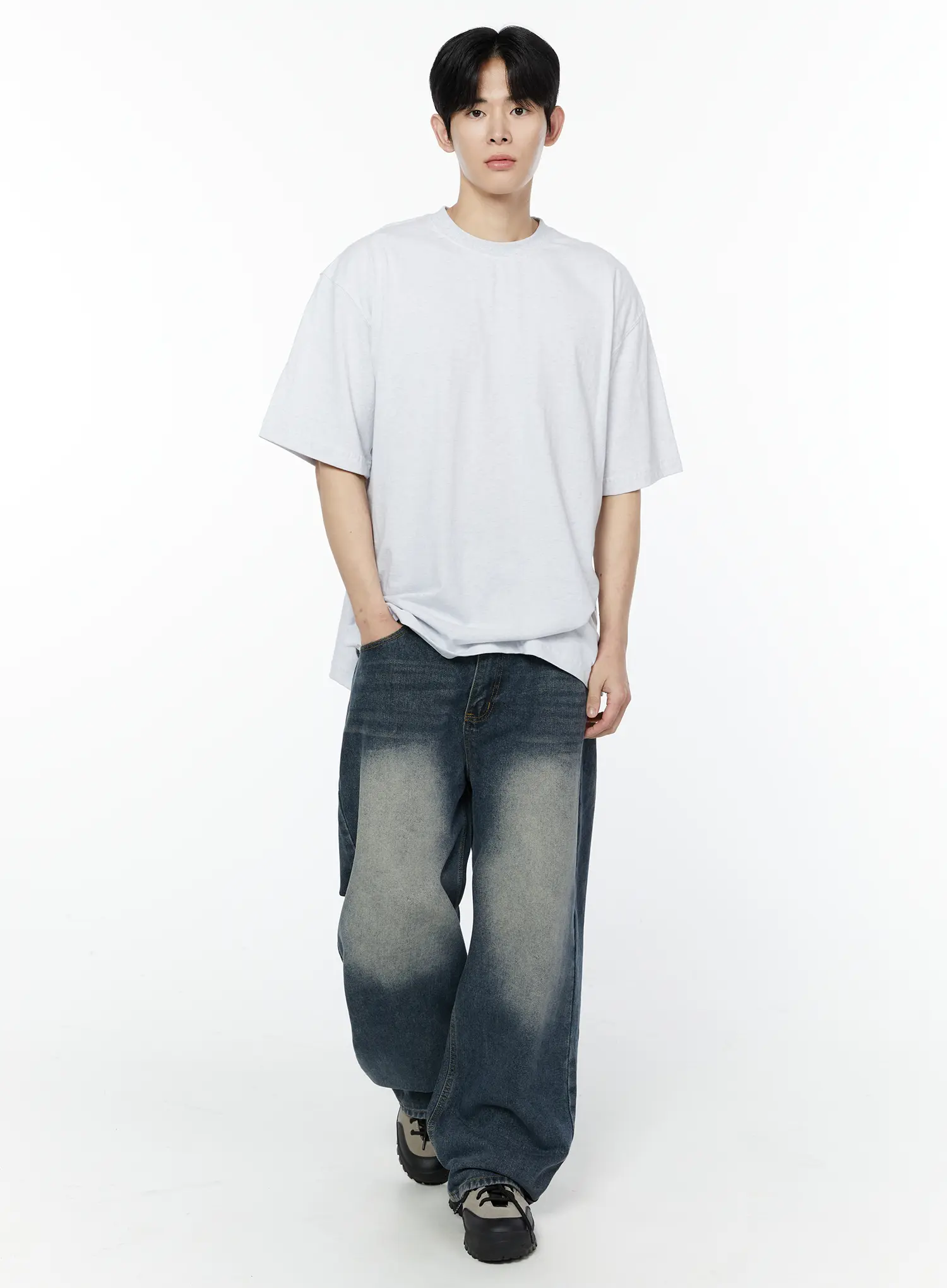 Men's Side Slit T-Shirt (Light Gray) IY505 - Image 2