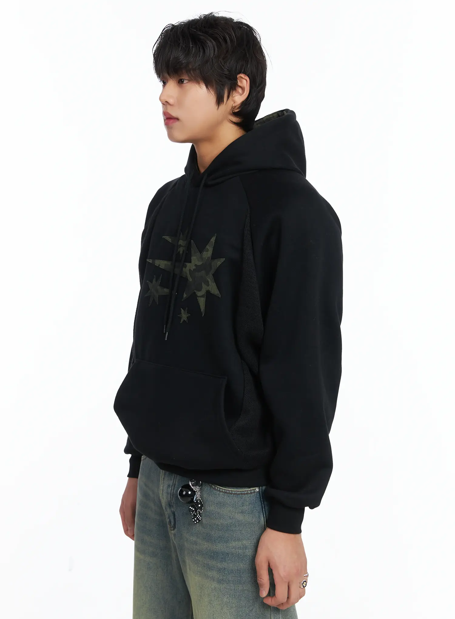 Men's Simple Camo Detail Fleece Hoodie IJ512 - Image 4