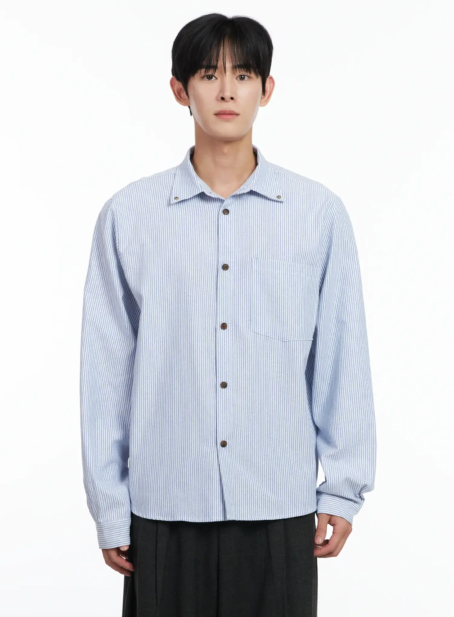 Men's Simple Striped Button-Up Shirt IJ521 - Image 13