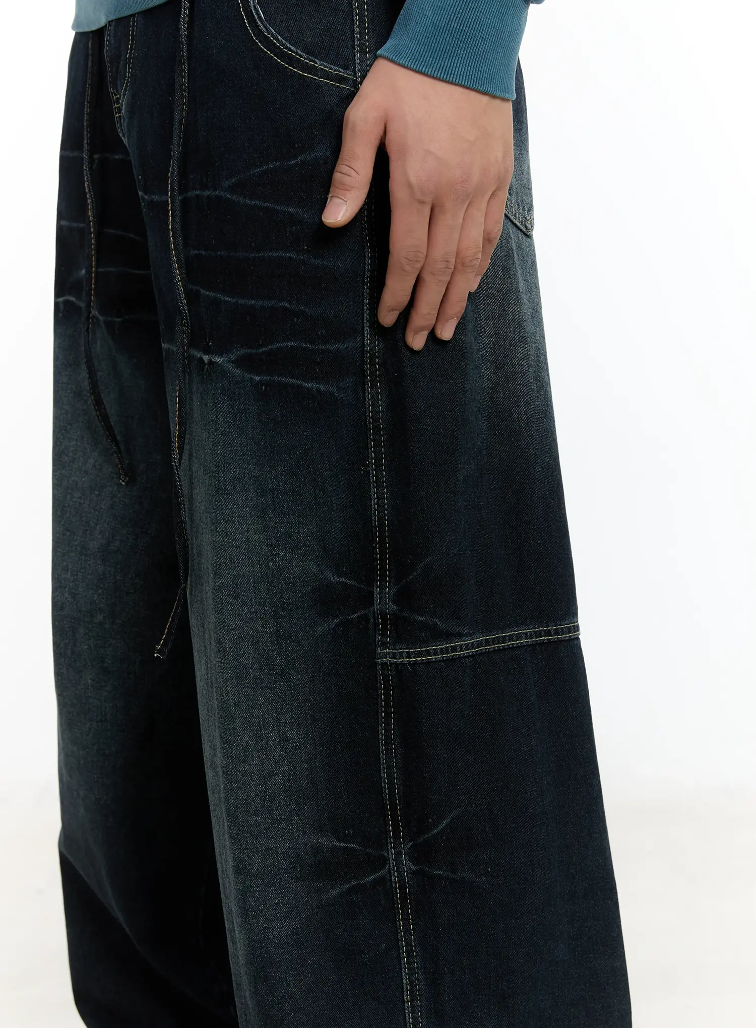 Men's Snap Baggy Jeans (Dark Blue) IM502 - Image 6