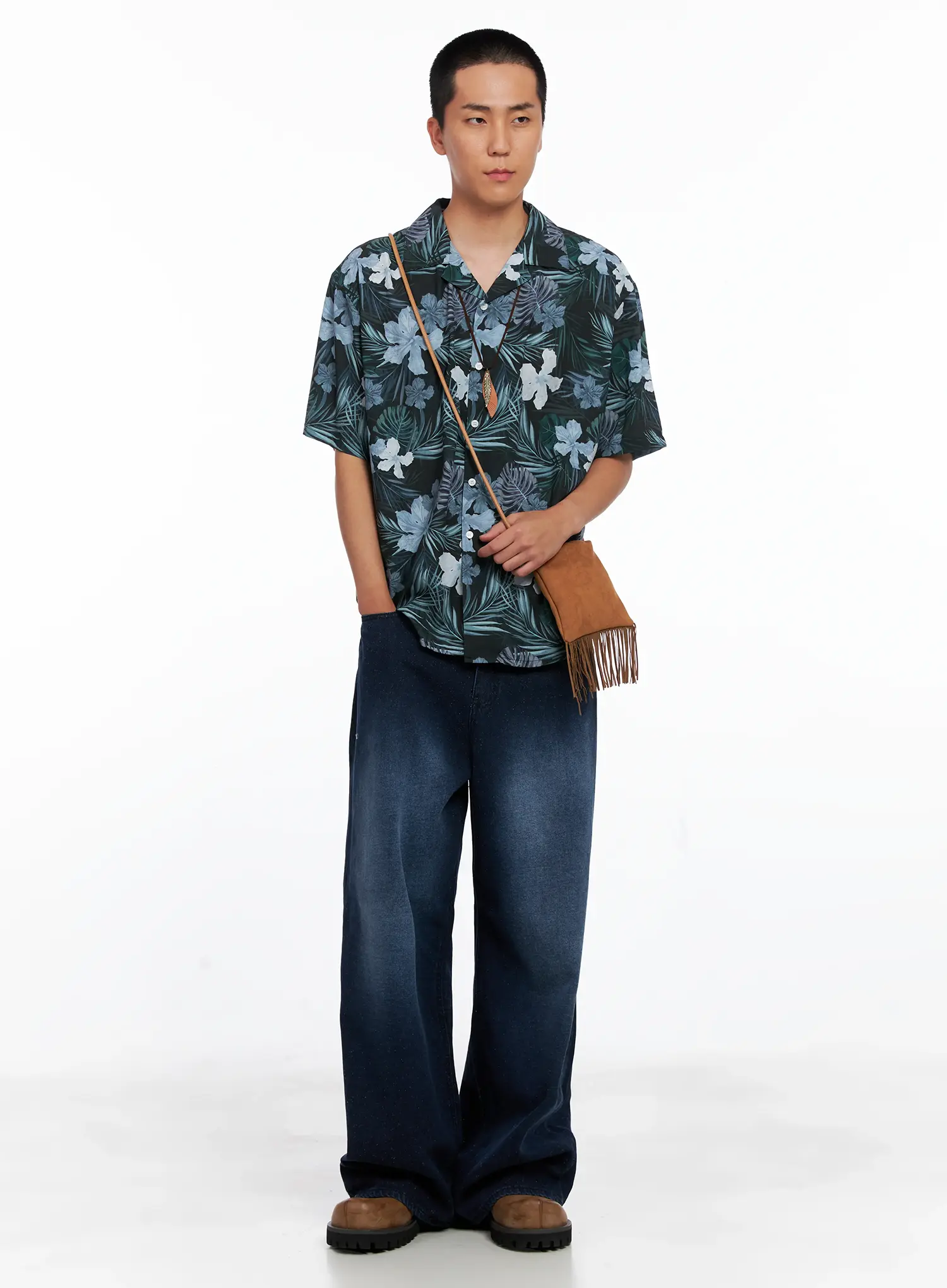 Men's Snowflake Print Wide Jeans IS510 - Image 15