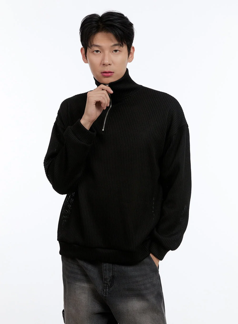 Men's Soft Cable Knit Zip-Up Pullover IG427 - Image 3