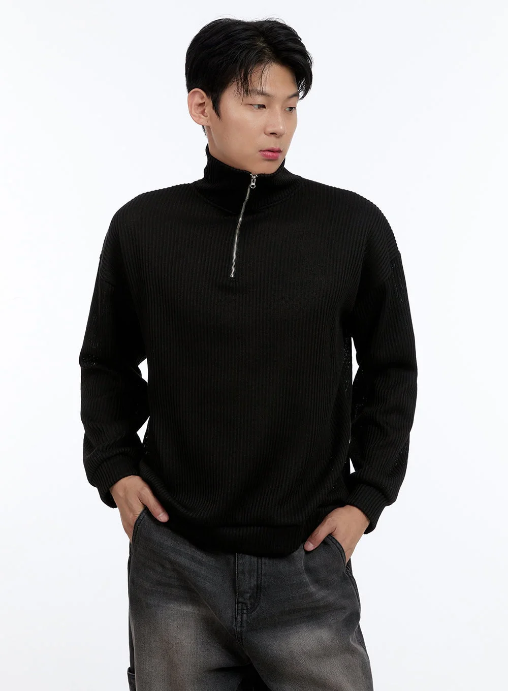 Men's Soft Cable Knit Zip-Up Pullover IG427 - Image 4