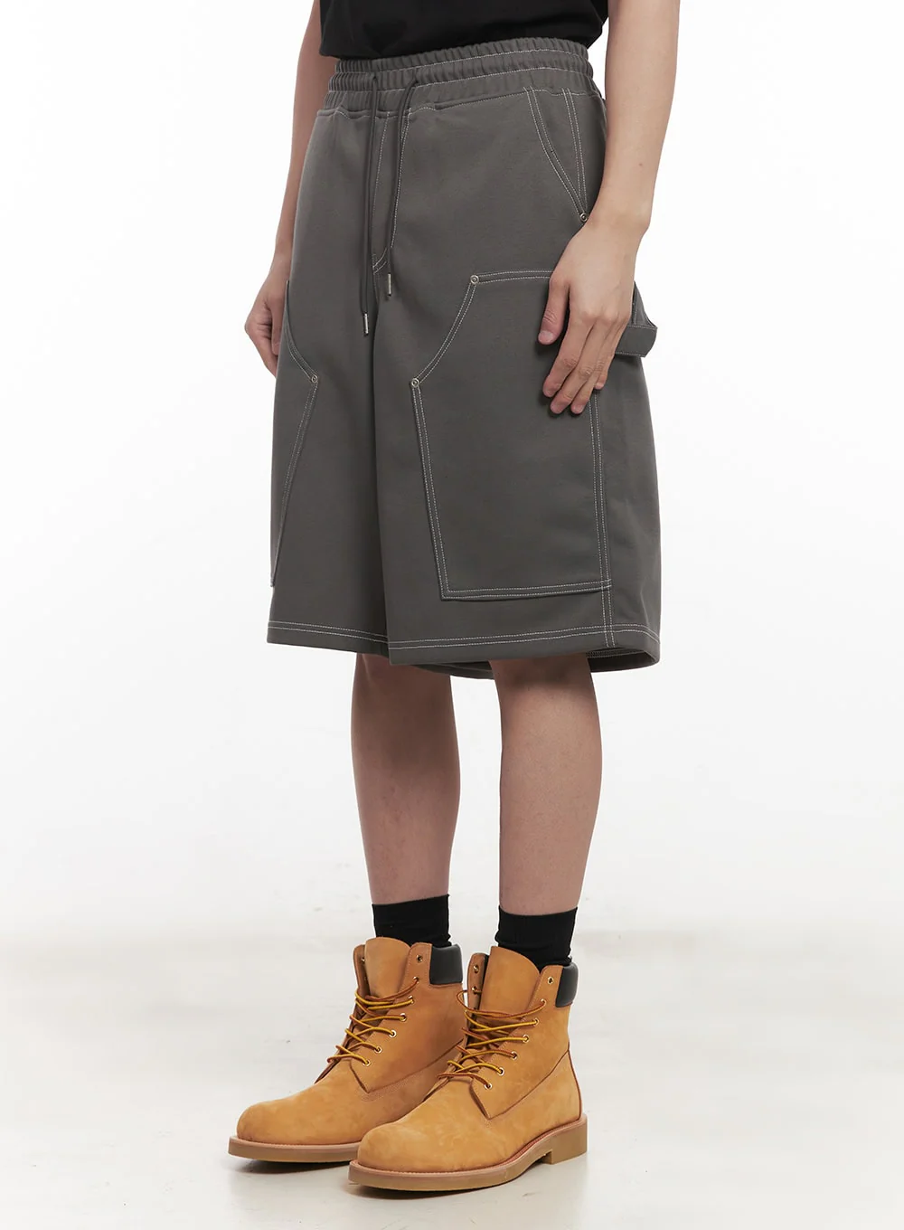 Men's Stitched Carpenter Wide-Leg Jorts (Dark Gray) IM519 - Image 2