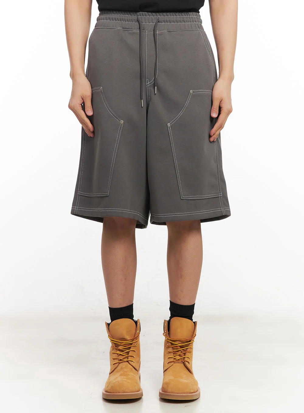 Men's Stitched Carpenter Wide-Leg Jorts (Dark Gray) IM519 - Image 3
