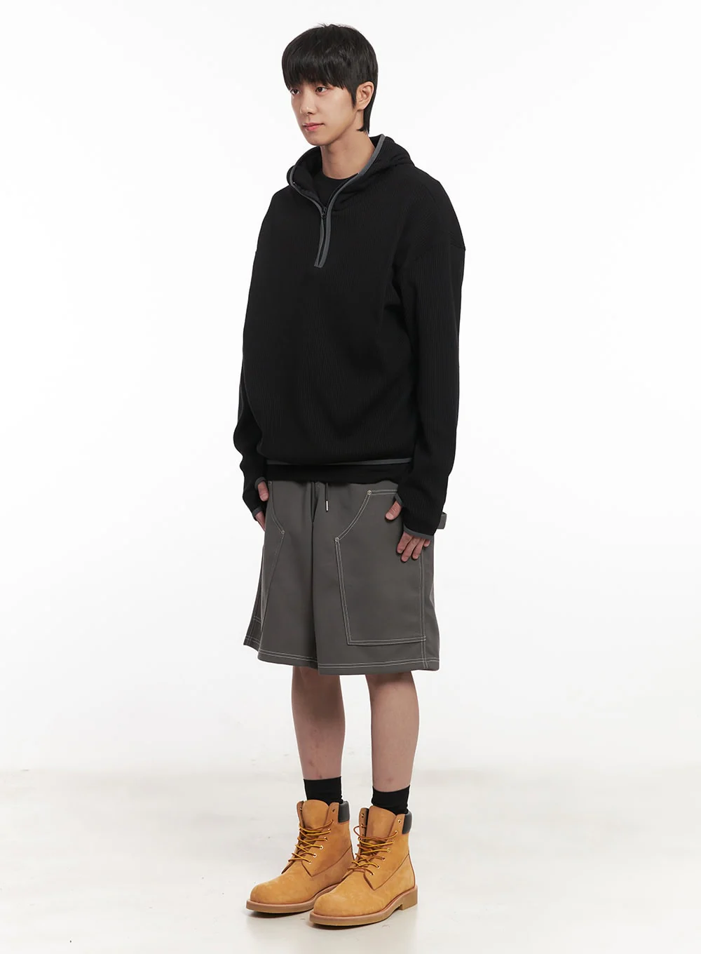 Men's Stitched Carpenter Wide-Leg Jorts (Dark Gray) IM519 - Image 8