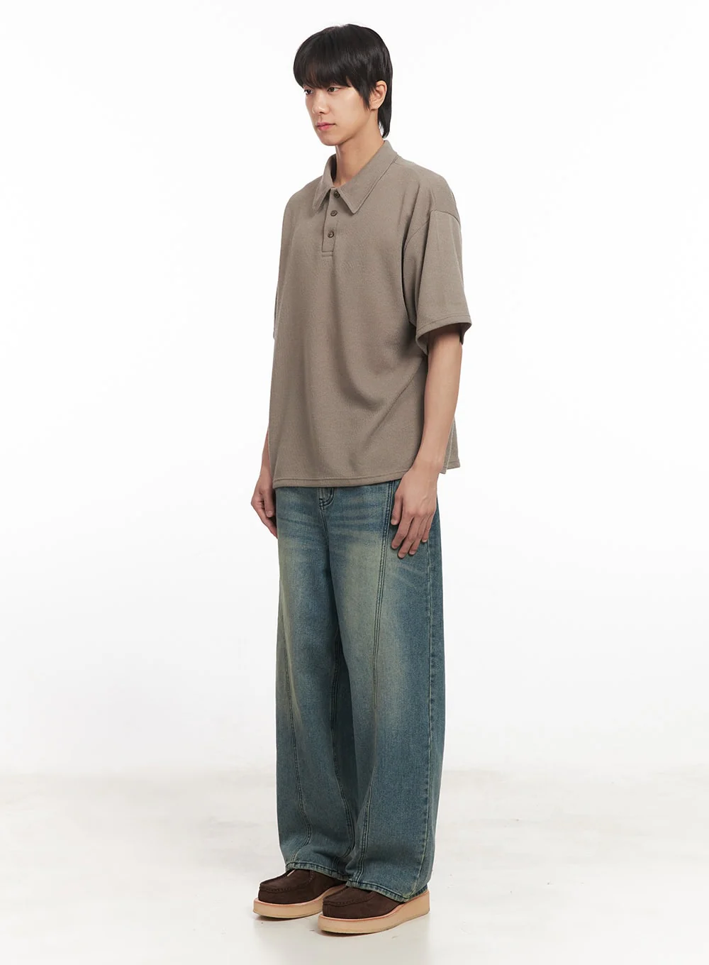 Men's Stitched Detail Wide-Fit Jeans IA511 - Image 6