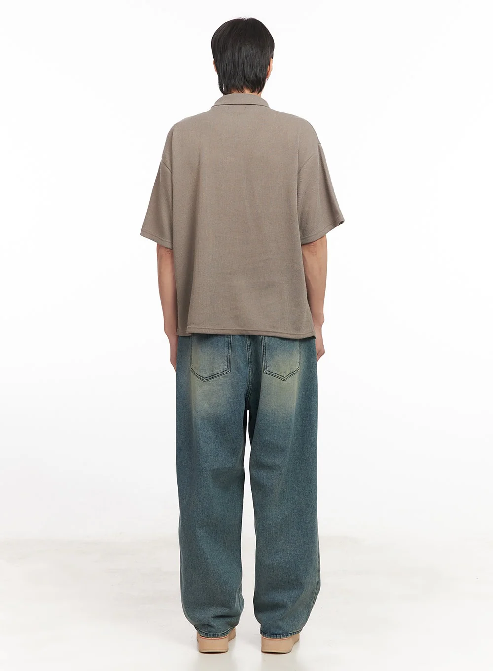 Men's Stitched Detail Wide-Fit Jeans IA511 - Image 7